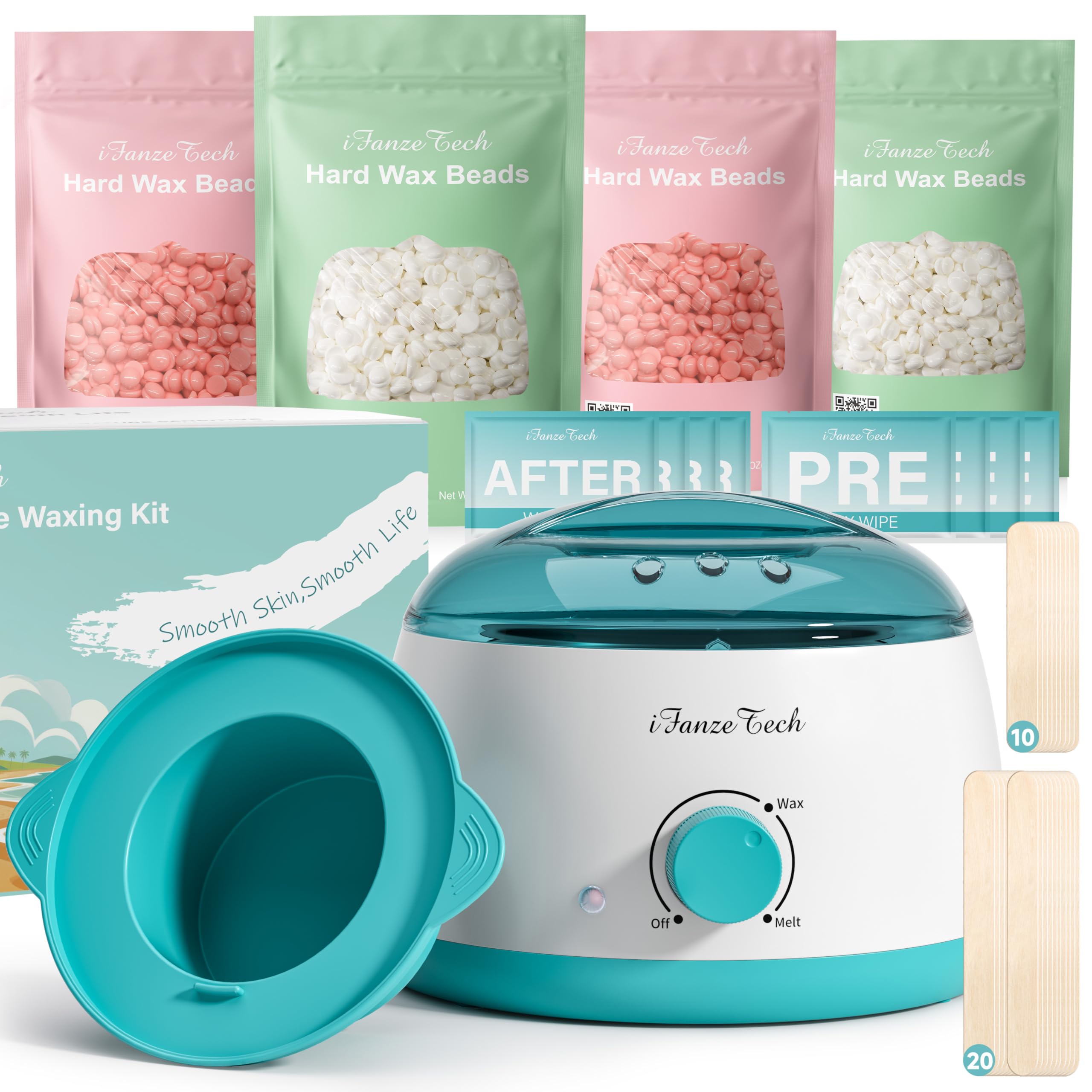 Calentador de Cera Depilatoria Maquina de Cera Caliente: IFANZETECH Maquina de Cera 400g Cera, 42 Accesorios para Depilación en Casa Salón para Cuerpo, Cejas, Facial, Bikini, para Mujer Hombre, Verde