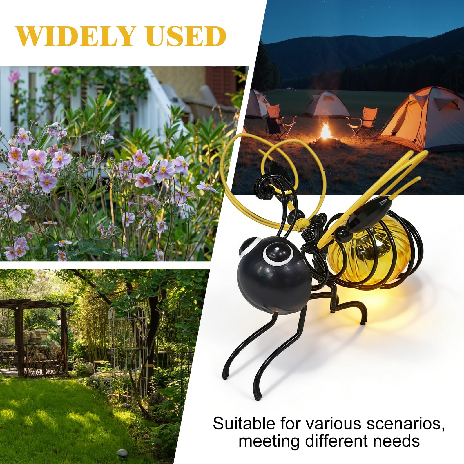 2 luci solari da appendere per esterni, a forma di api per esterni, con clip, decorazione da giardino con piume, resistenti alle intemperie, per giardino, balcone, terrazza, alberi
