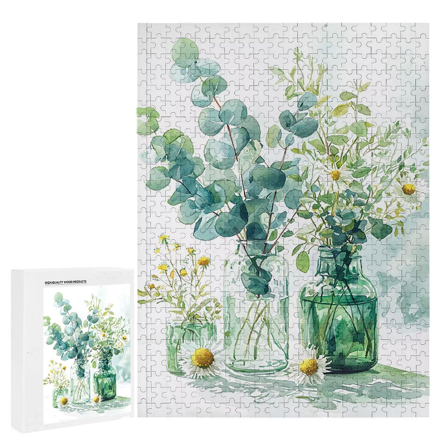 Puzzle 1000 sztuk dla dorosłych puzzle dla dorosłych 1000 elementów puzzle wymagające i drażniące mózgi edukacja gra dla całych prezentów dla mężczyzn, puzzle Motyw: (Vase Green Plants) h-443