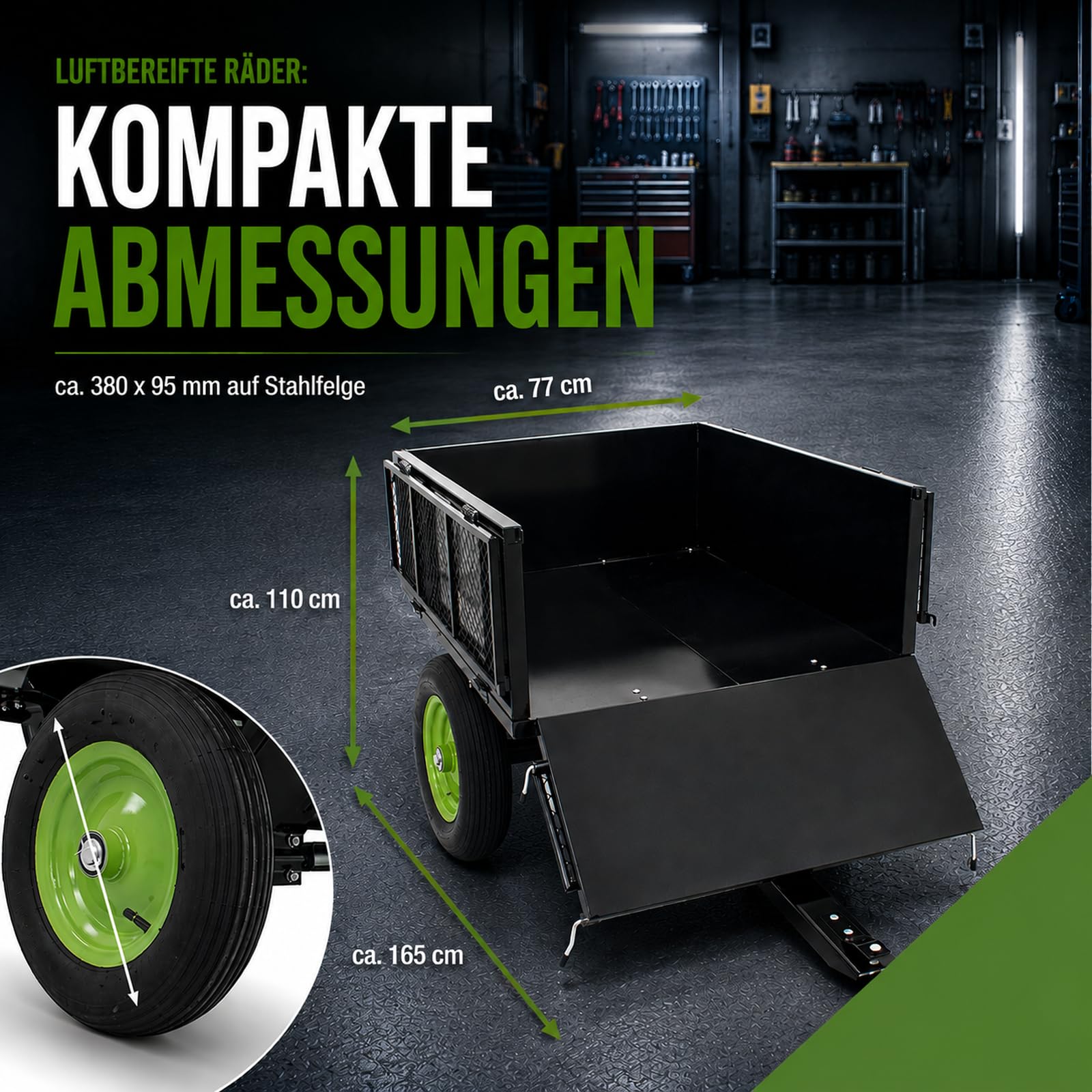 TRUTZHOLM Anhänger Rasentraktor 300 kg kippbar Aufsitzmäher Hänger Traktor Kippanhänger ATV Quad mit Kupplung zum Transport von Erde, Dünger und Laub