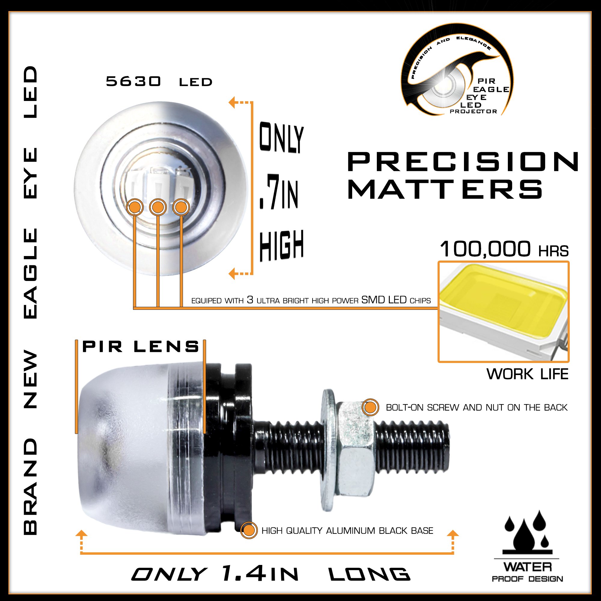 Eagle Eye 18mm Bright Projector PIR Lens White 6K Fog Light DRL Backup Signal - 2 PCS