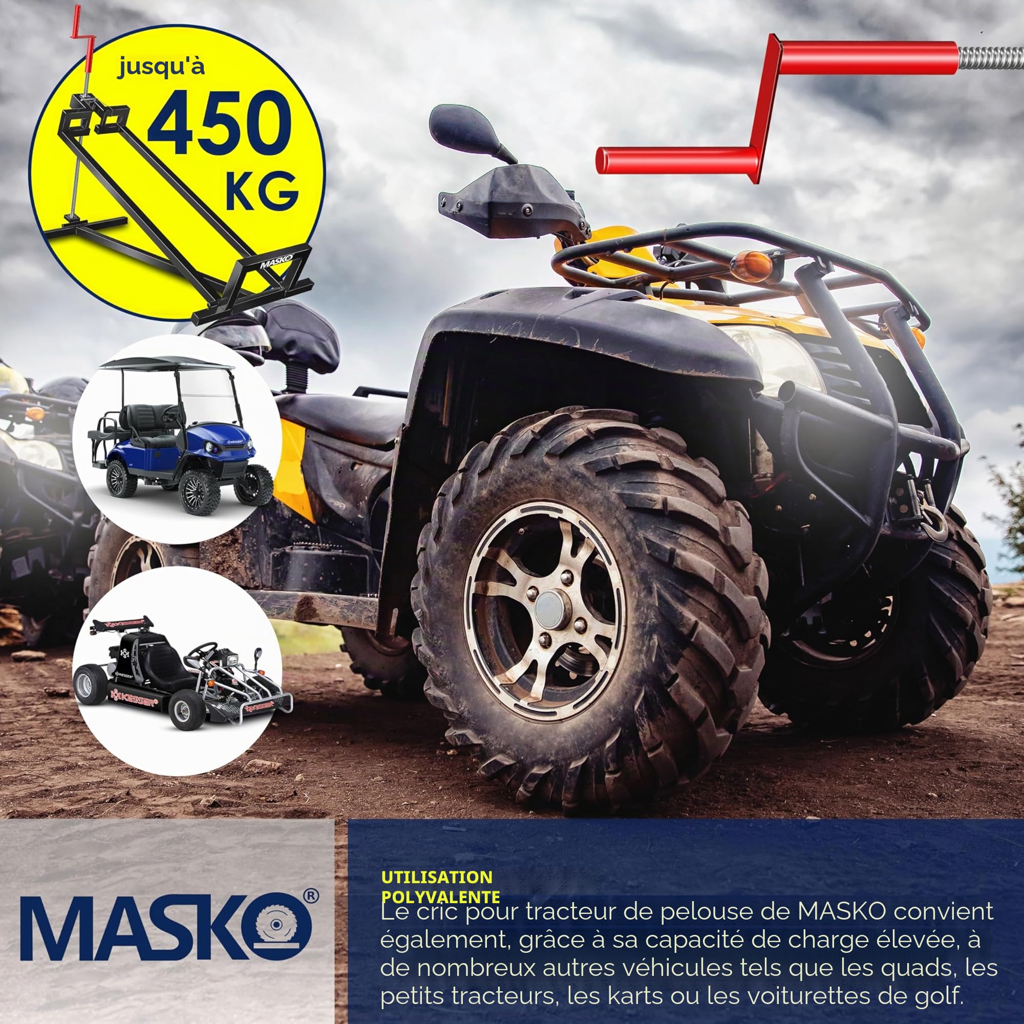 MASKO® Cric lève Tracteur Tondeuse 400 kg Dispositif de Levage pour Tondeuse à Gazon autoportée Cric lève Tracteur Tondeuse Aide au Nettoyage Pont élévateur