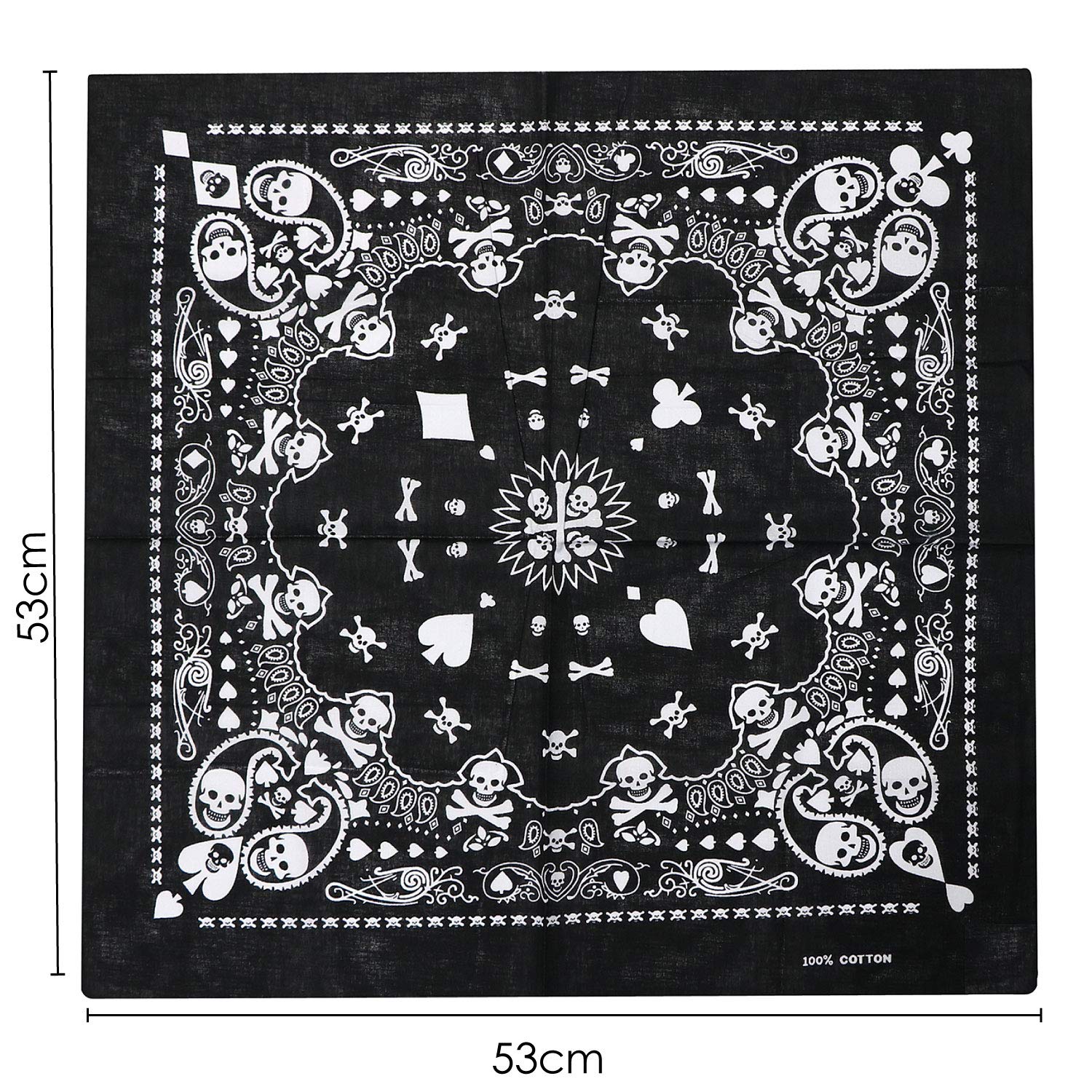TRIXES Czarna bandana, motyw karty do gry, chusta na głowę z dwustronnym wzorem białej czaszki – ocieplacz na szyję dla dorosłych, unisex, piracka bandana, kominiarka dla motocyklisty, akcesoria,