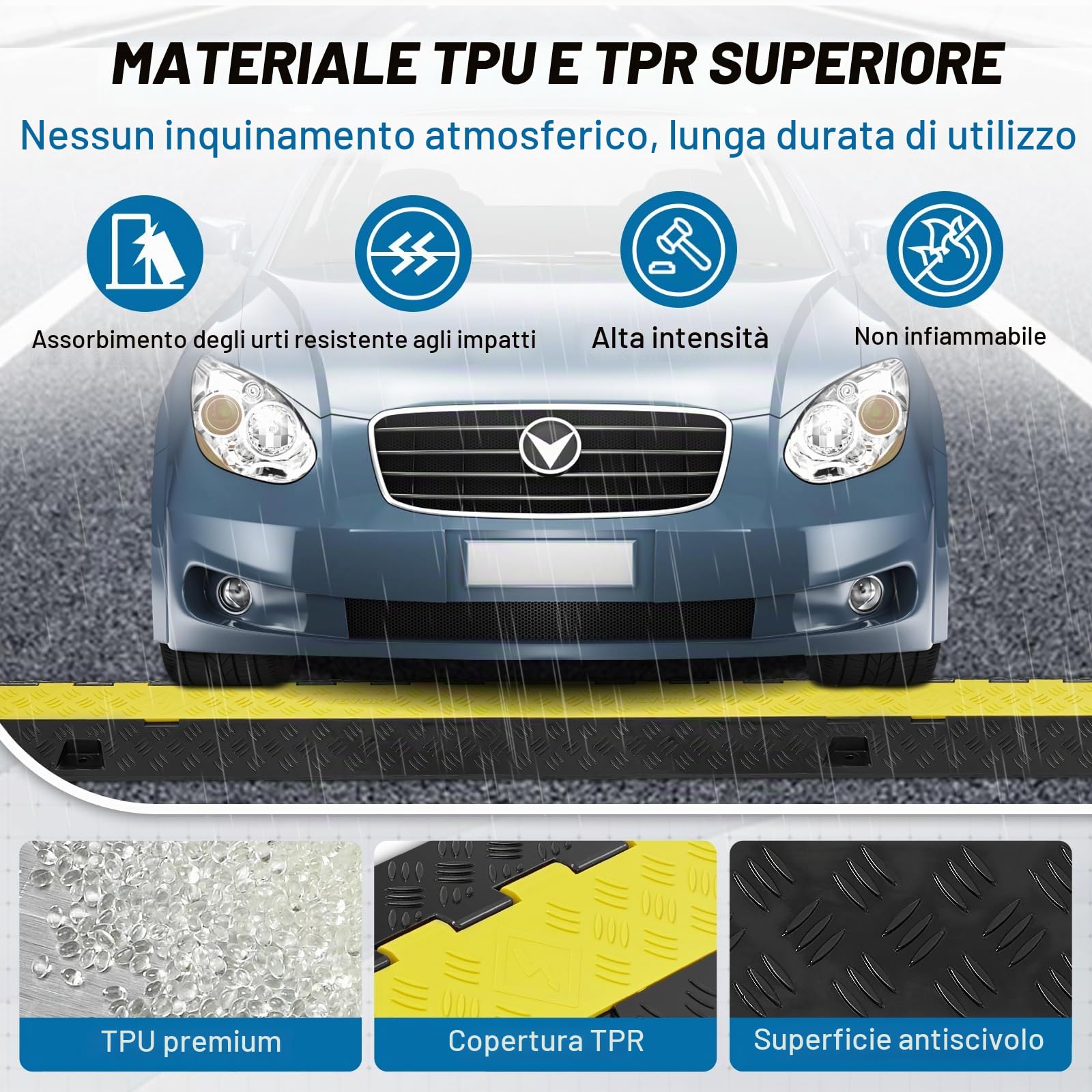 VEVOR Passacavo TPU TPR per Protezione dei Cavi Tubi a Pavimento 2 Canali 5 pz 3,05 x 2,79 cm, Rampa Passacavo Modulare a Pavimento per Cavi Impermeabile Carico Max. 10000kg, Rampa Stradale 2 Canali