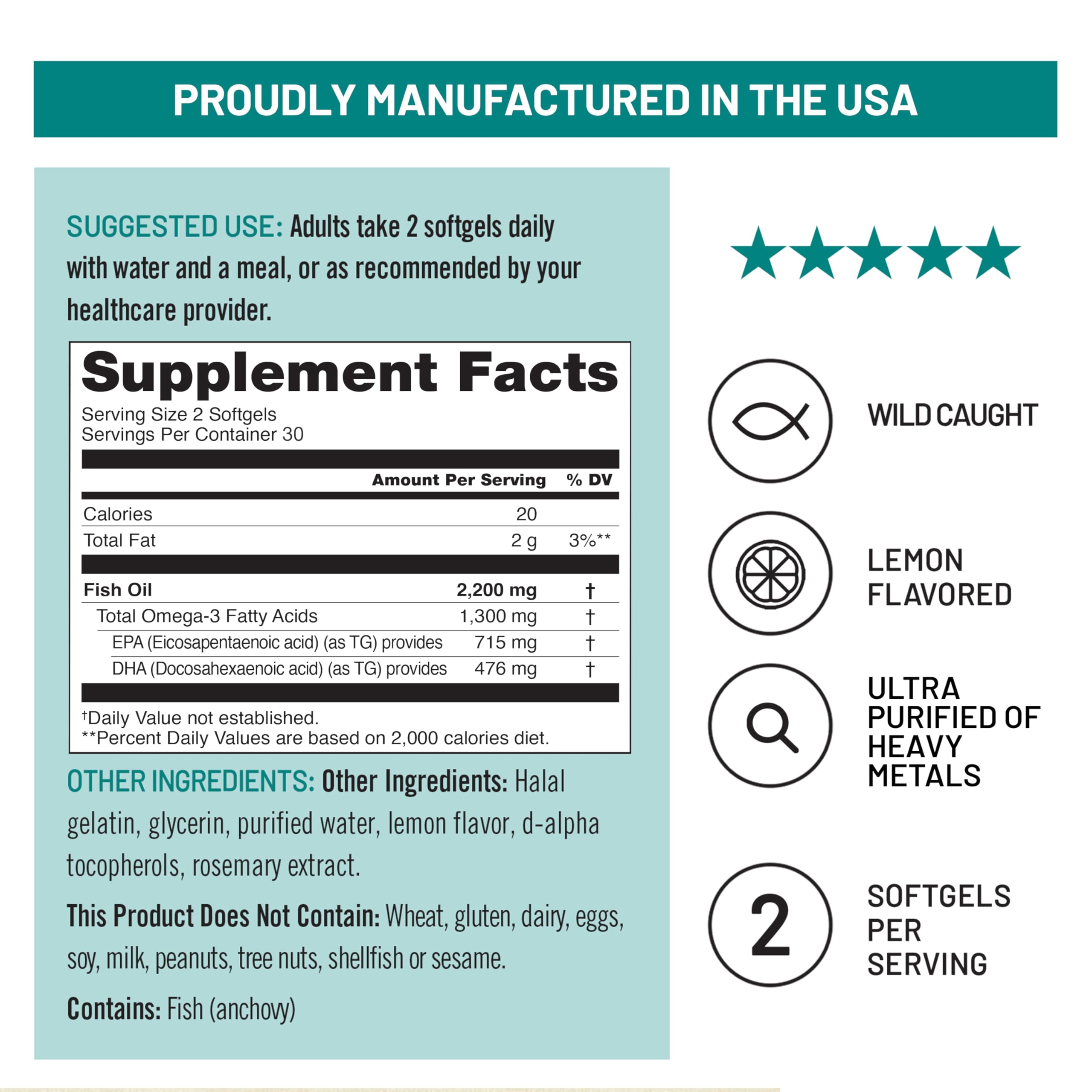 NatureWise Ultra Omega 3 Fish Oil 2200 mg – 1300 mg Omega-3 - Triglyceride Form - Lemon Flavor - Wild-Caught Fish Oil + EPA & DHA - Burpless, Non-GMO - 60 Softgels[1-Month Supply] — Amazon image 8