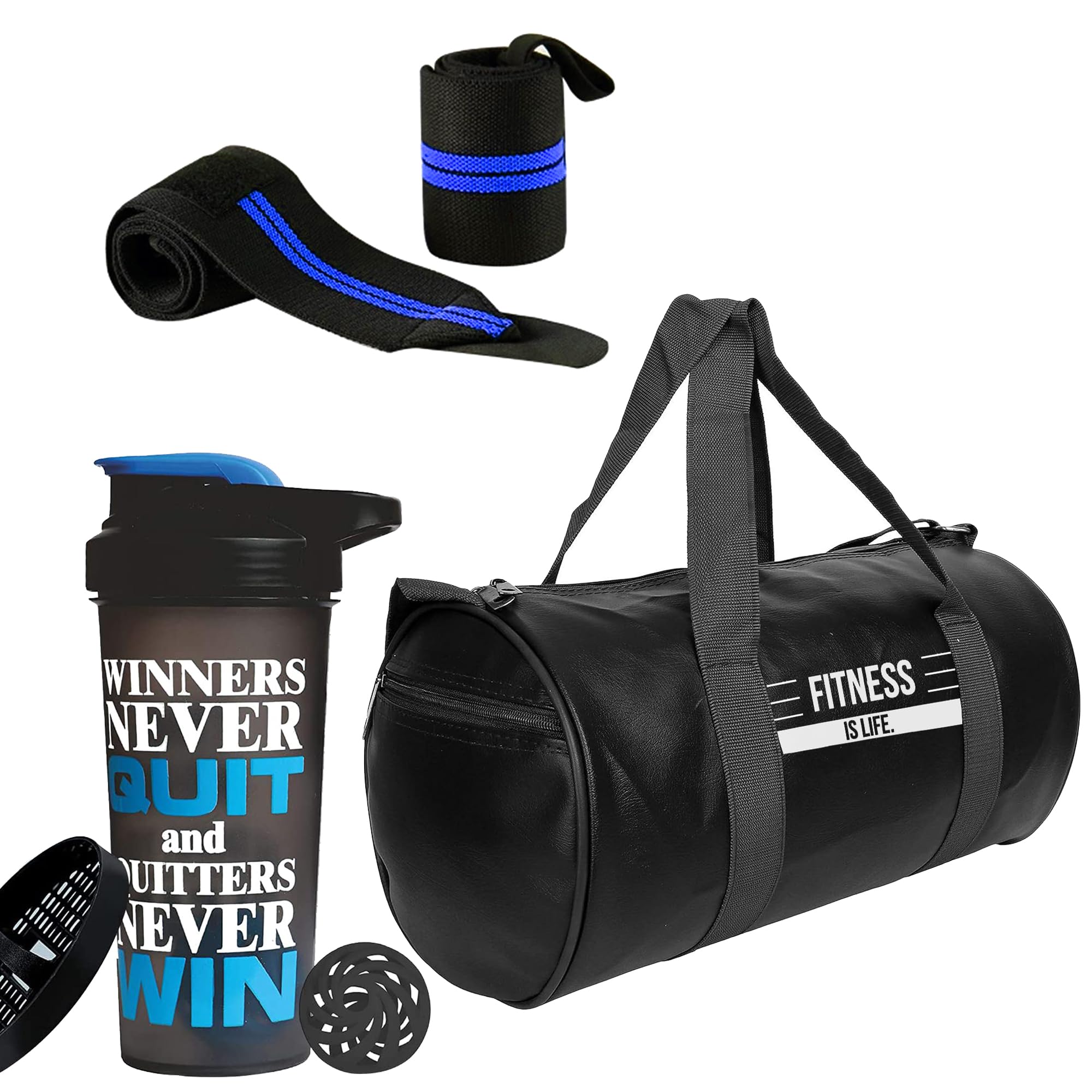fit focus Premium Combo Set Latest Gym Bag & Shaker Bottle with Wrist Band | Protein Shaker Bottle 700 ml | Sports & Fitness Bag | Wrist Support Gym Band Men and Women (Blue)-picture-28