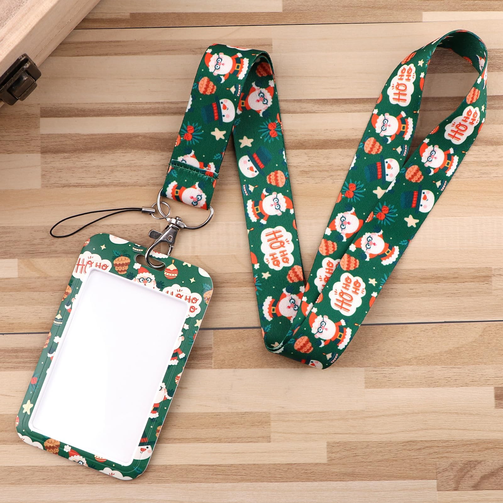 Juanooo Cute Green Christmas Key Lanyard with Card Holder for Girls Women Men Kids Kawaii ID Badge Lanyard for Keys ID Holder for Teachers Students(Santa) - Image 2