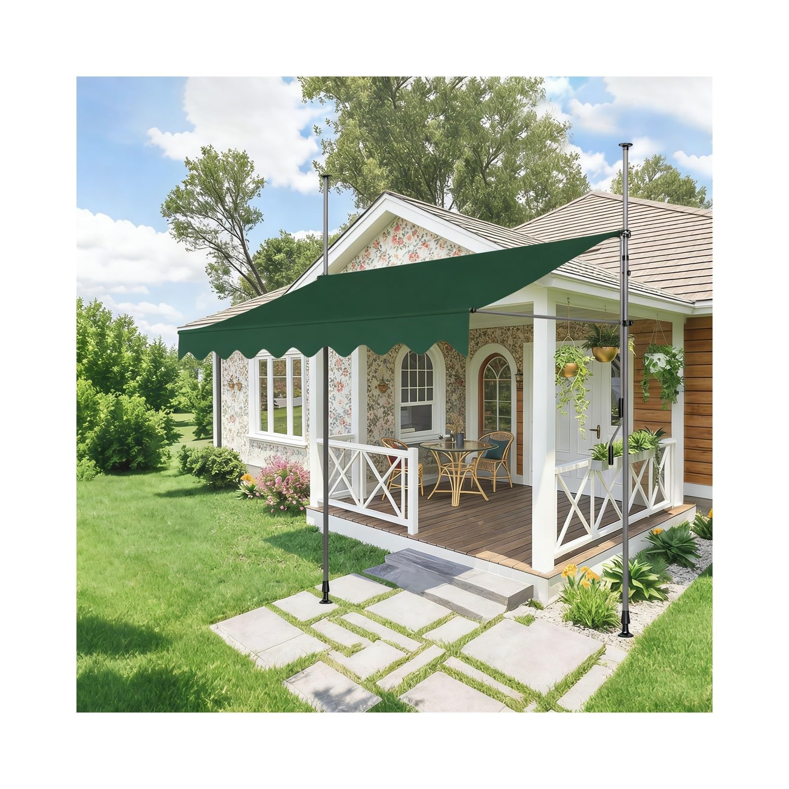 LWJSOCP Retractable Patio ning 2.5M/8.2FT Manual Canopy with Crank Handle Dark Green Outdoor e for Balcony Door/Window Storefront Yard Garden Protect