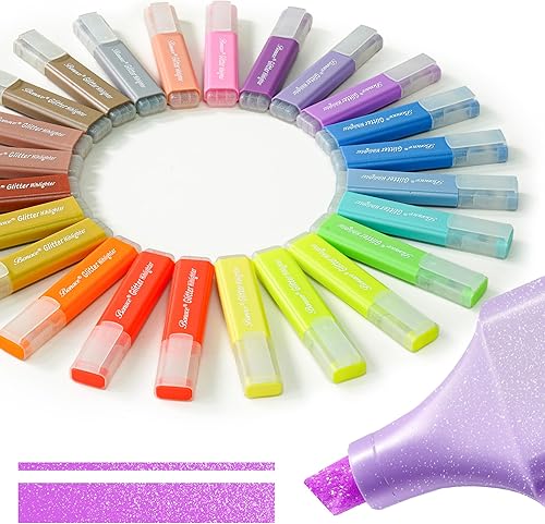 Resaltadores plateados con purpurina, punta de cincel, no se corren, colores surtidos, paquete de 24 marcadores de colores metálicos, resaltadores