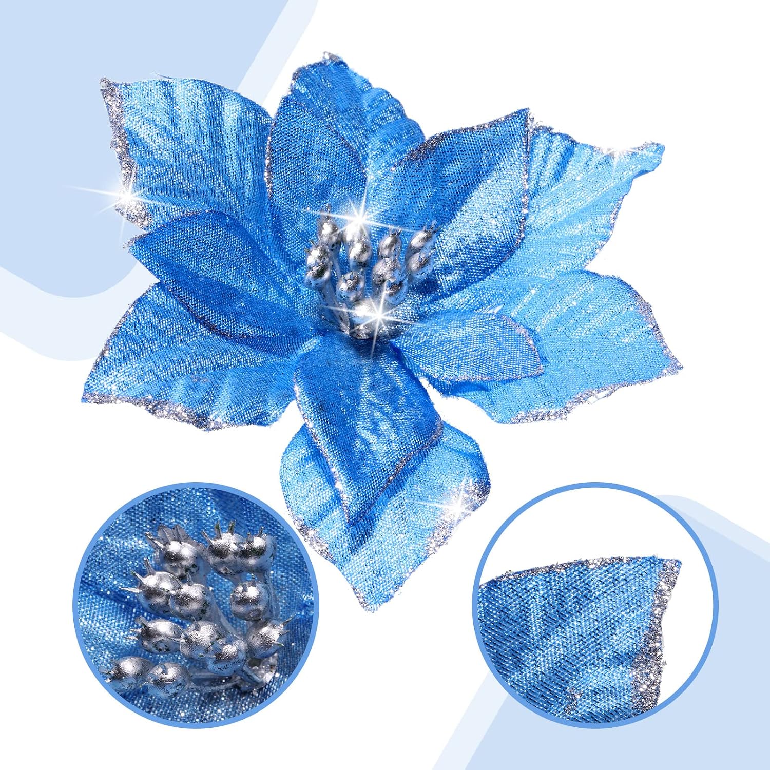Geosar 100 Pcs 3 Size Christmas Poinsettia Flowers with Clips Glitter Artificial Flowers Small Christmas Tree Ornaments Faux for Xmas Party DIY Craft Wreath Garland New Year - Image 4