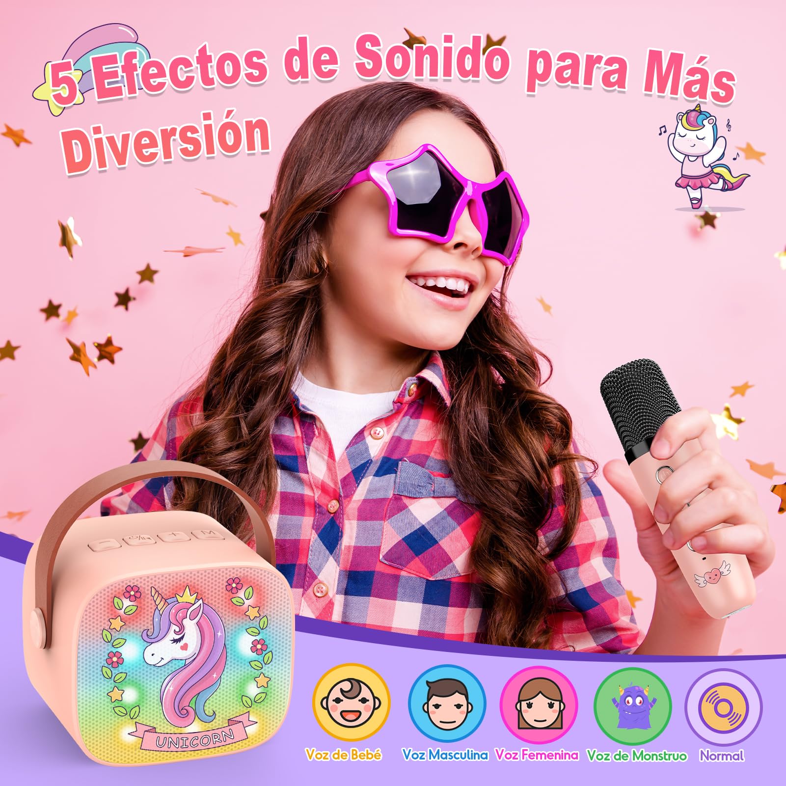 Dislocati Karaoke Infantil 2 Microfonos Inalambricos Karaoke, Unicornios Regalo para Niñas 3-12 Años Micrófono Inalámbrico Bluetooth para Cantar Juguetes Niña 3-12 Años Microphone Regalo Navidad Niña