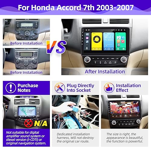 Miniatura 6 de CGOGC for Honda Accord 7th 2003 2004 2005 2006 2007 Android 10 Car Radio Compatible with Android Auto Wireless Carplay 8core 1280X720 Touch Screen