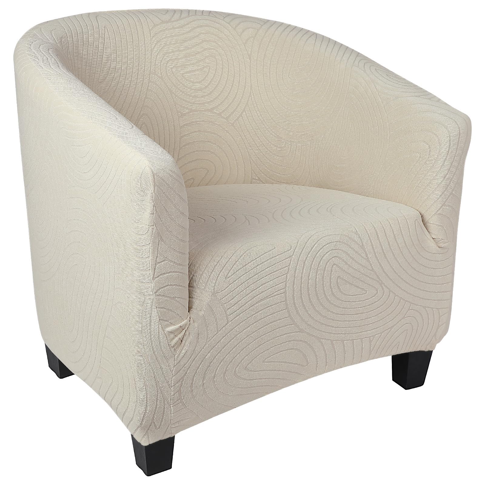 SearchI Club Chair Slipcover Stretch Barrel Chair Covers Jacquard Tub Chair Slipcover Spandex Armchair Sofa Cover Removable Couch Furniture Protector Arm Chair Cover for Living Room(Beige Fingerprint)