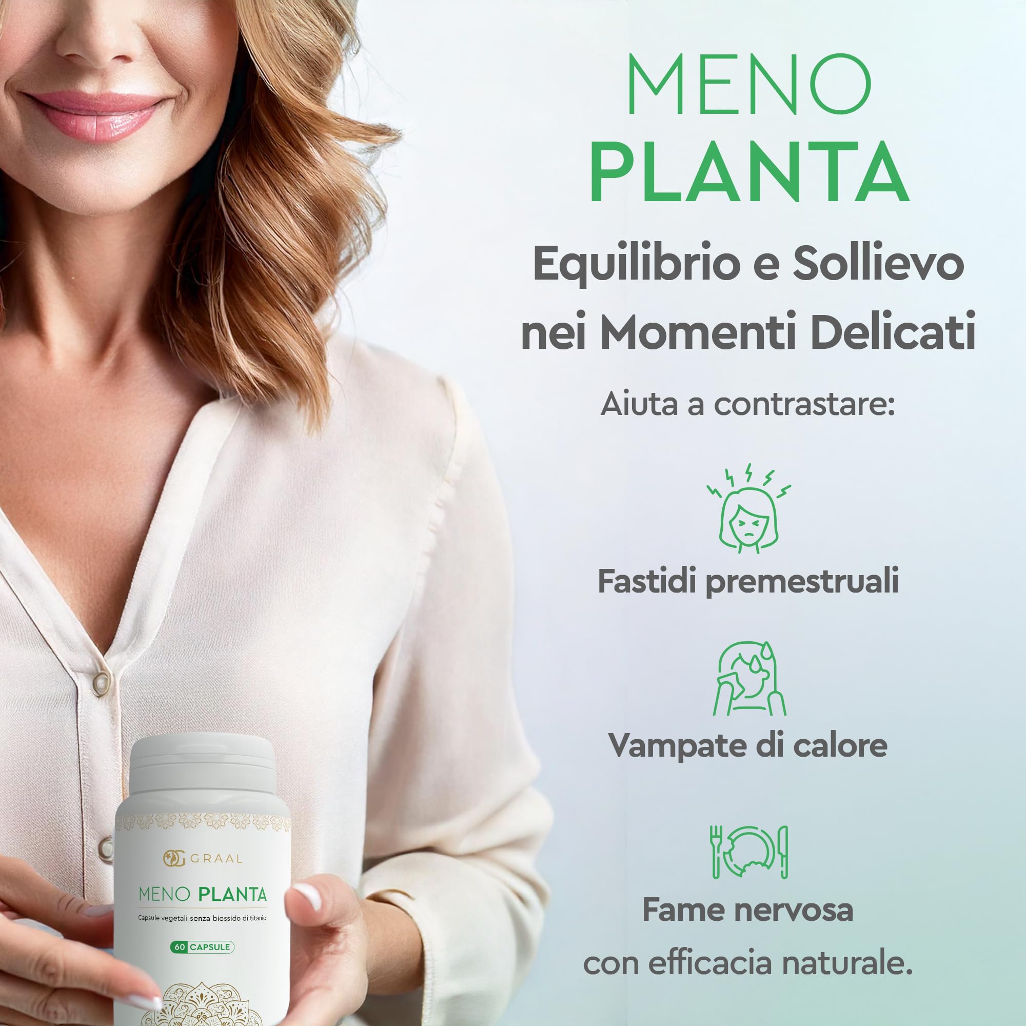 Graal Menopausa Integratori: Sollievo per Vampate e Sintomi con Ingredienti Naturali, i Migliori Rimedi per una Menopausa Confortevole e Rilassante.