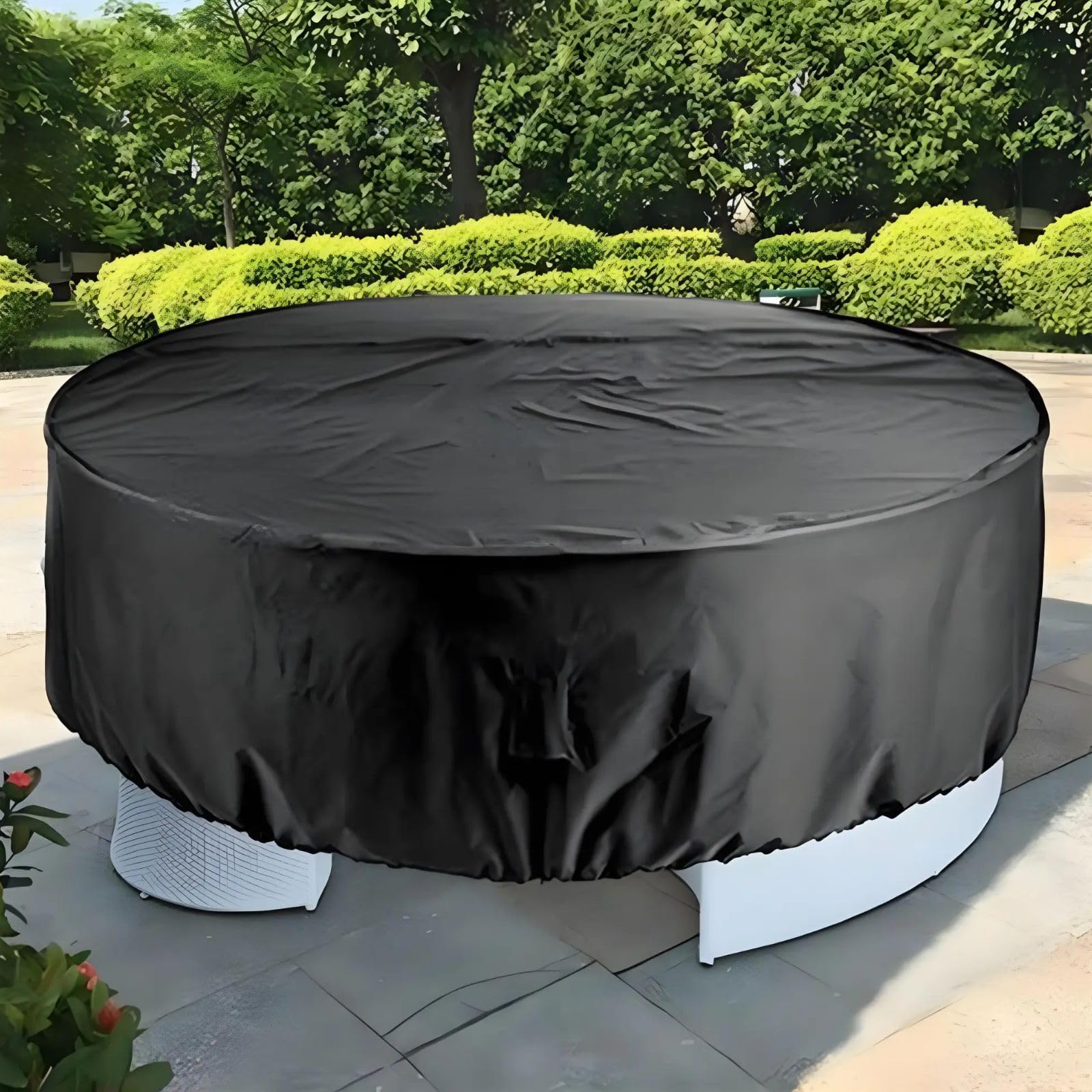 Round Patio Fire Pit Cover Patio Furniture Cover - Outdoor Chair Cover 210 D Dust, Rain, Wind and Fade Resistant Cover, 88.6''d x 37.4''h Black