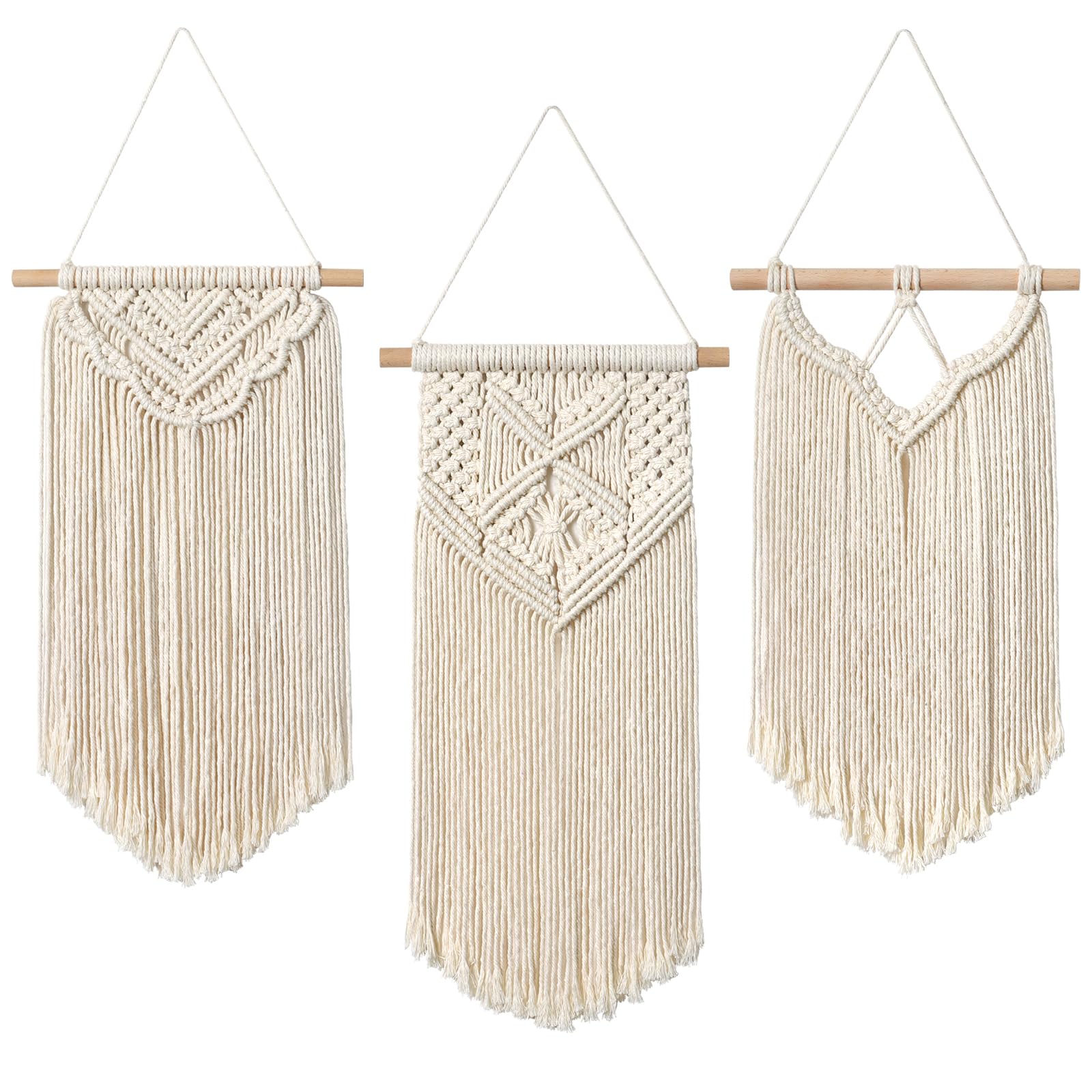 LOMOHOO 3 piccoli arazzi in macramè da appendere alla parete, decorazione artistica da parete, ideale per decorazioni per la casa boho, appartamento, camera dei bambini, decorazioni per feste