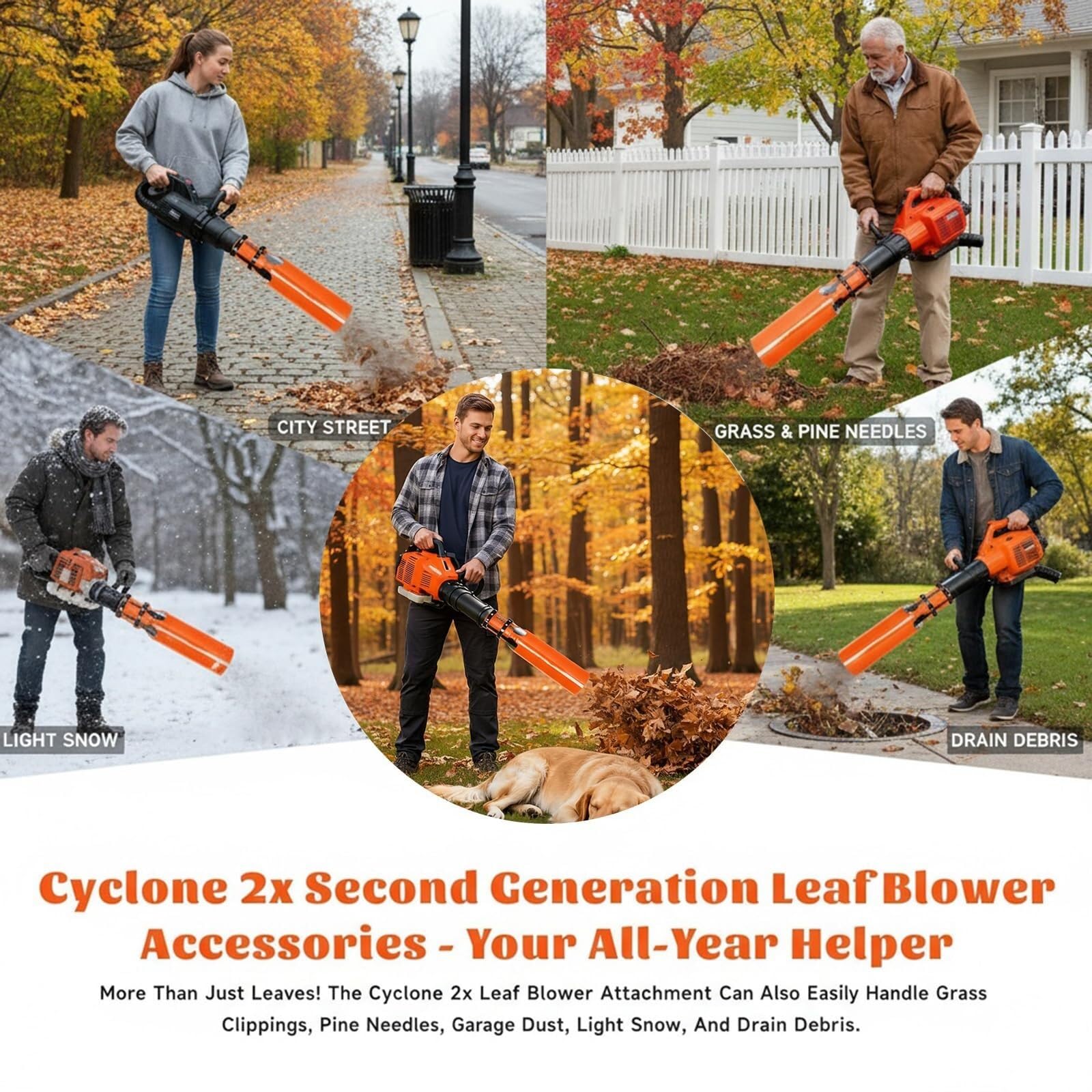 Leaf Blower Booster Attachment, Air Flow Booster For Blower, High-Speed Airflow Accelerator For 2–4 Inch Tubes, For Snow Debris All Weather Backyard Garden Roof Lawn e0h037(2PCS Orange)
