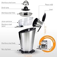 Vista 2 de LEBENLANG Exprimidor de cítricos eléctrico con alto rendimiento de jugo Exprimidor de jugo de naranja 200W + 2 conos Exprimidor de limones