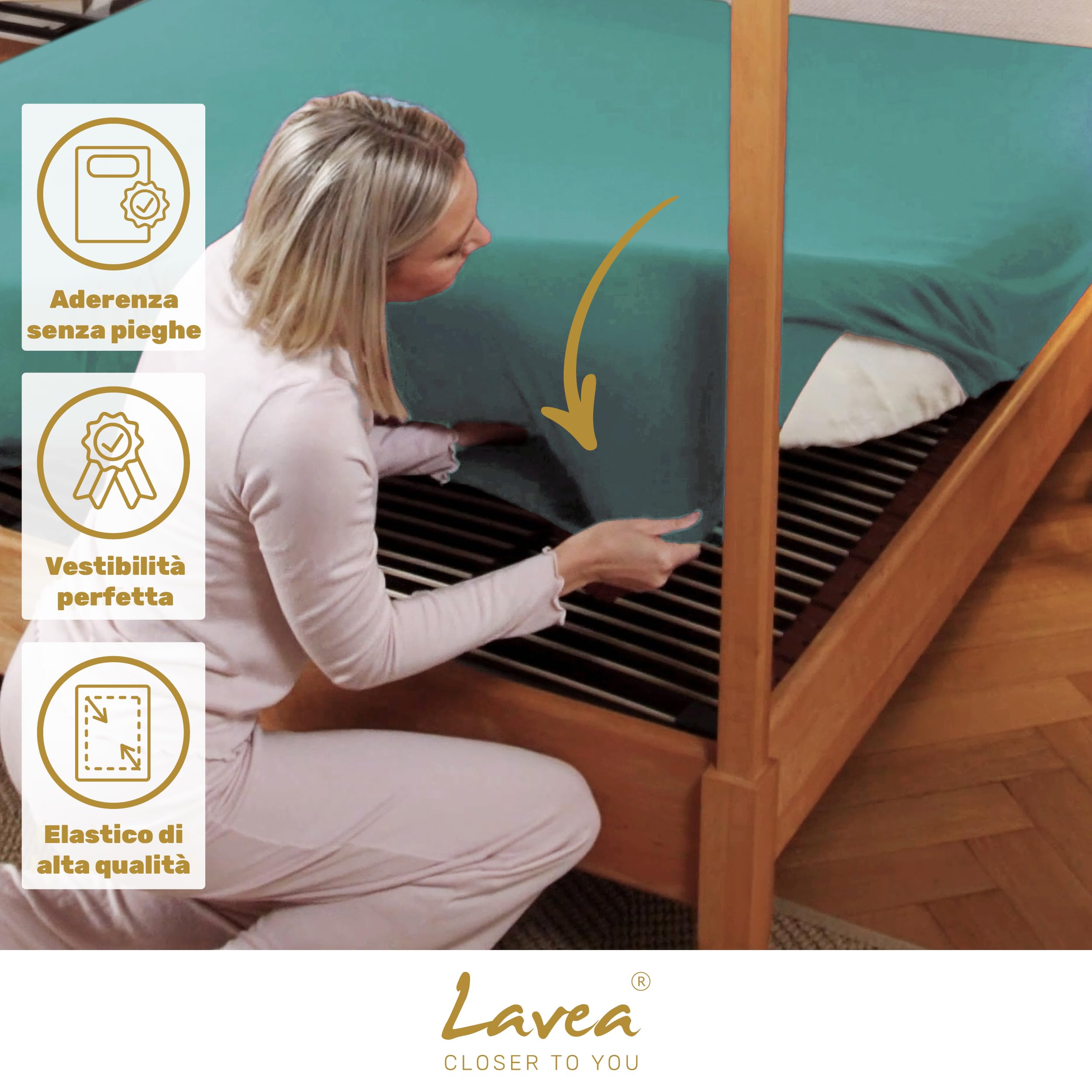 Lavea® Lenzuolo con Angoli Matrimoniale 180x200 cm – per Materassi Alti fino a 35 cm, per Letti Boxspring e ad Acqua – 100% Cotone – con Elastico – Alta Qualità – Turchese
