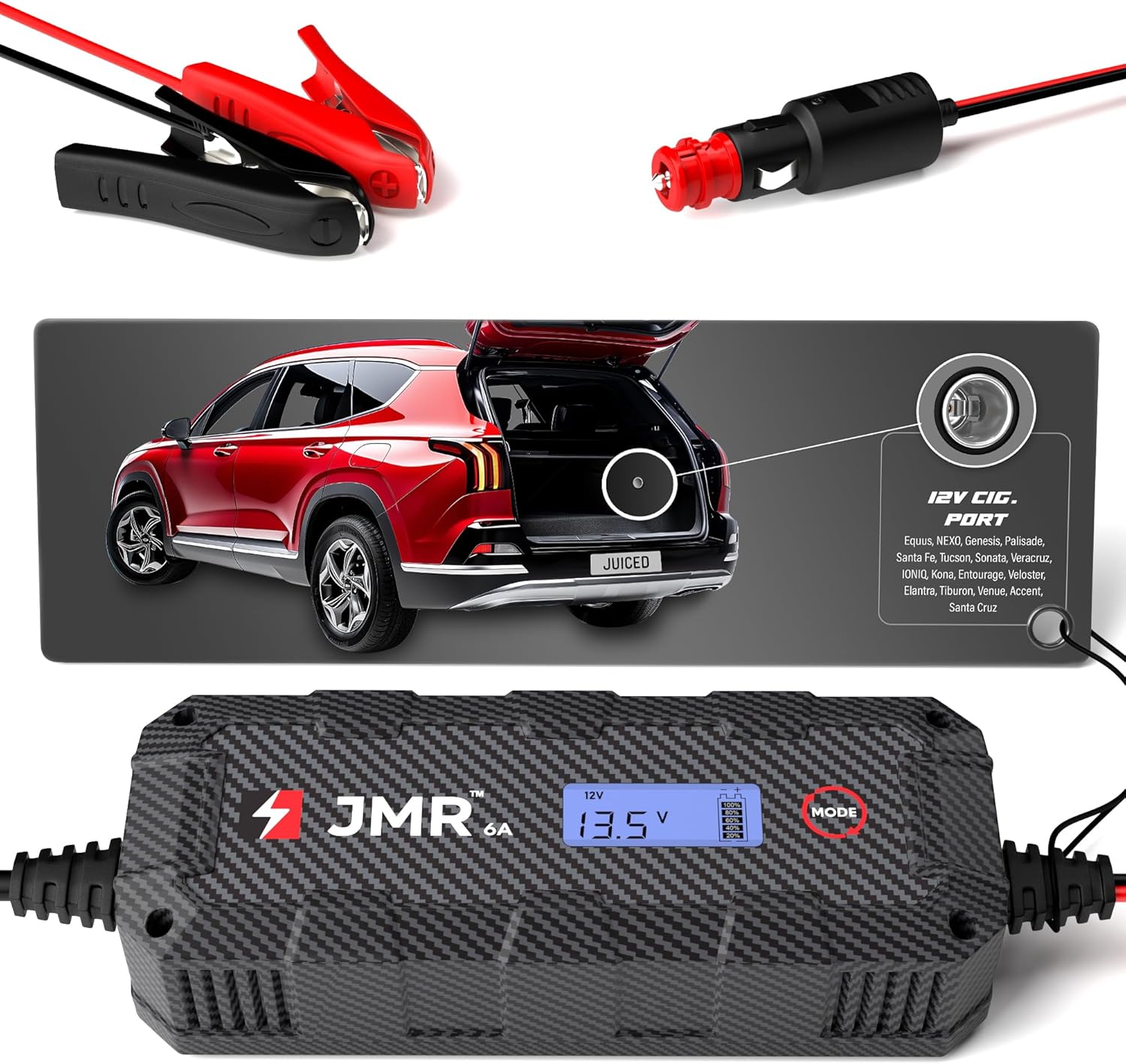 JMR Cargador de batería para Hyundai Equus Nexo Genesis Palisade Santa Fe Tucson Sonata Veracruz IONIQ Kona Entourage todos los modelos acondicionador de mantenimiento de carga (sin modo de litio)