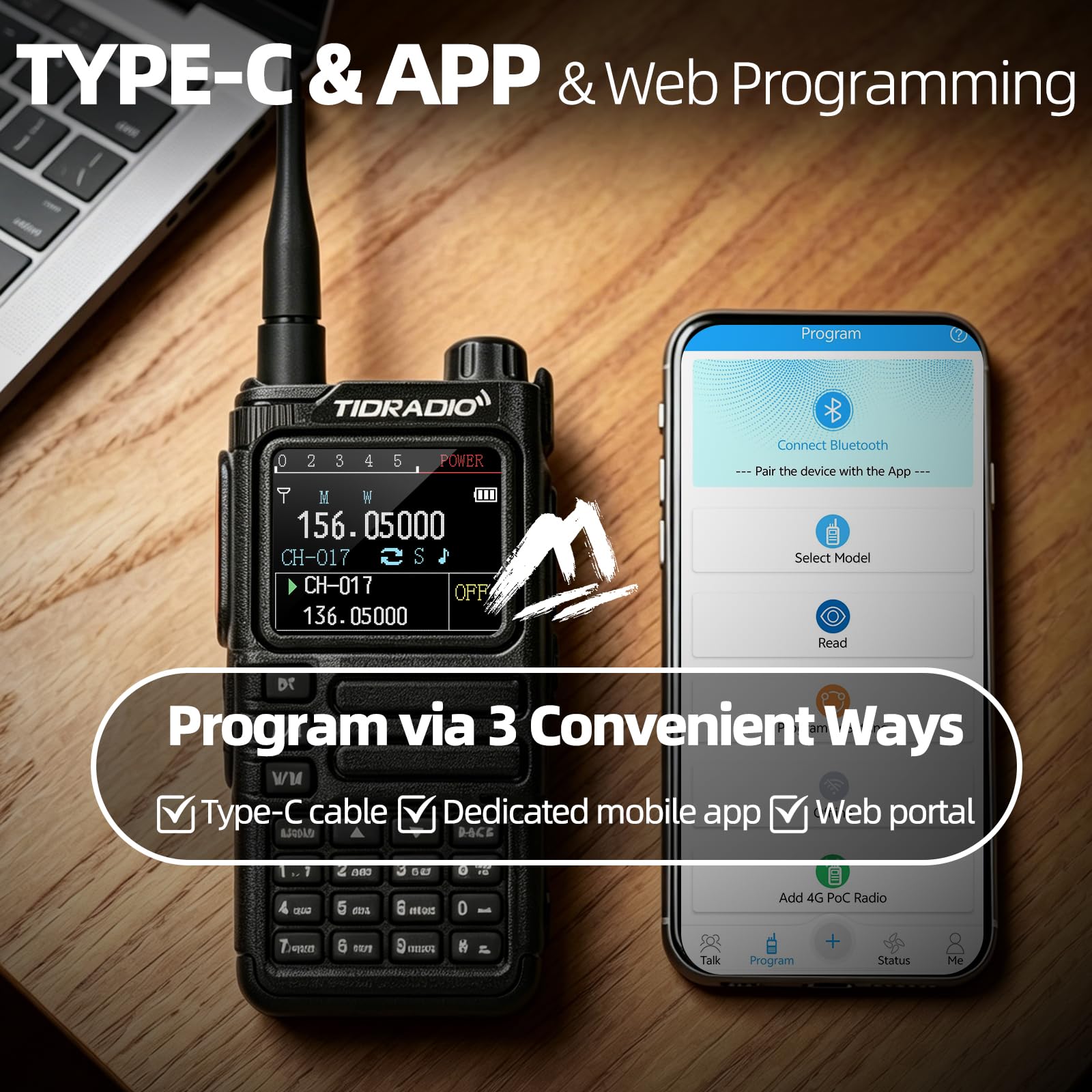 TIDRADIO TD-H9 Walkie Talkie, funkgerät, 10 Watt, GPS, APRS, Spektrumanalyse, SMS, Bluetooth-Programmierung, Web-Upgrade, NOAA, USB-C-Akku, Funkgerät für Erwachsene mit hoher Reichweite – Schwarz