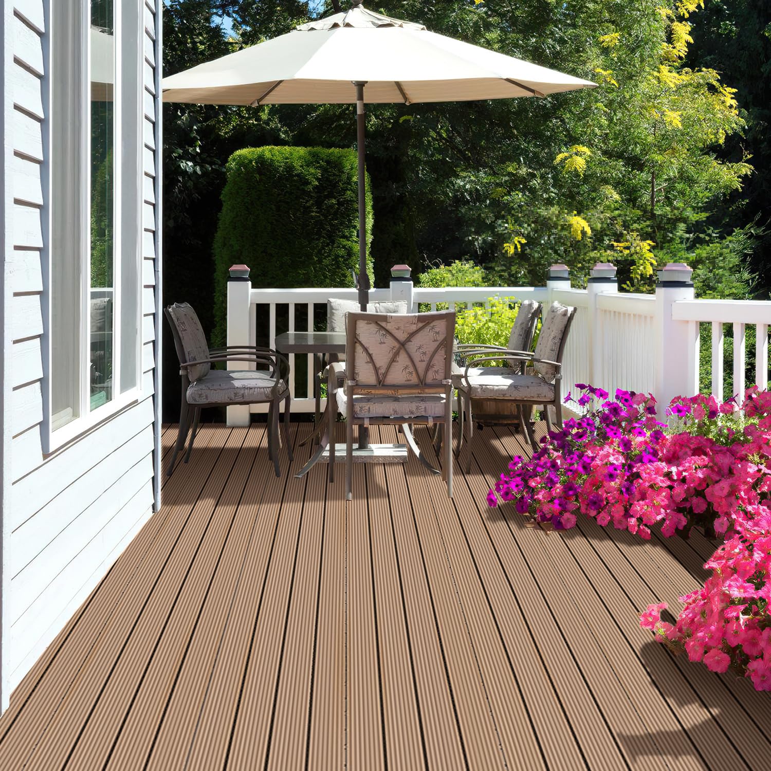 Dalles WPC, 30x60cm Dalles de terrasse clipsables, dalles de balcon en aspect bois, plaques résistantes aux intempéries avec fonction de drainage, pour terrasse, balcon, jardin, en teck (12
