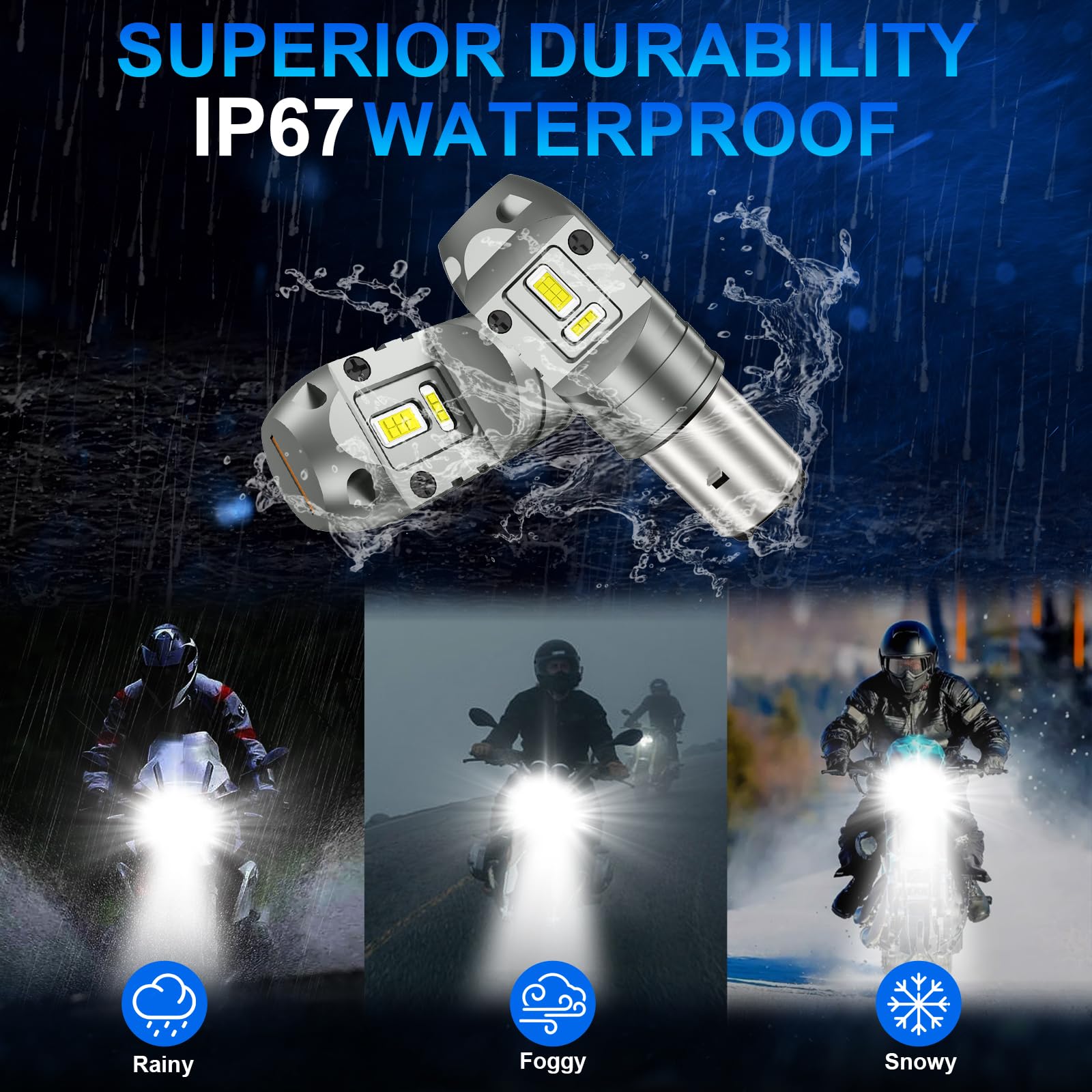 Sycreek Lampadina BA20D S2 LED per Moto, 30W 2200LM 6000k Bianco Hi/Lo Beam Motorbike Headlight DC12V, 1 pezzo
