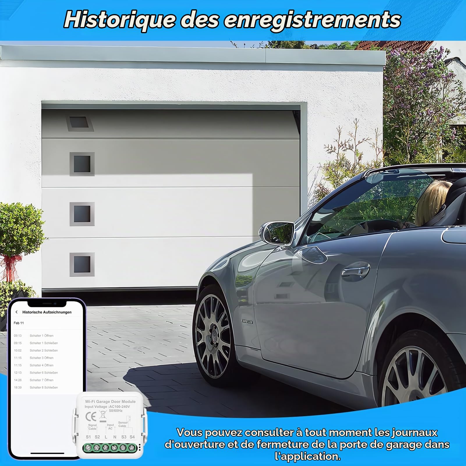 Ouvre Portail Connecté, Ouvre-Porte de Garage Connecté WiFi, 2.4GHz