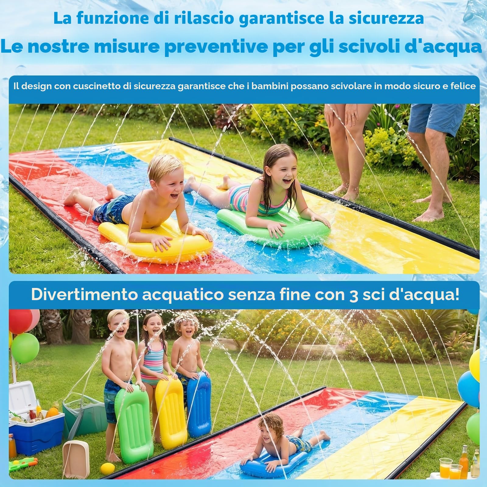 Scivolo d'acqua gonfiabile da 4,8 m, con tavola da surf, scivolo d'acqua da giardino per bambini, per esterni, scivolo d'acqua gonfiabile, l'irrigatore integrato copre l'intero scivolo (2P)