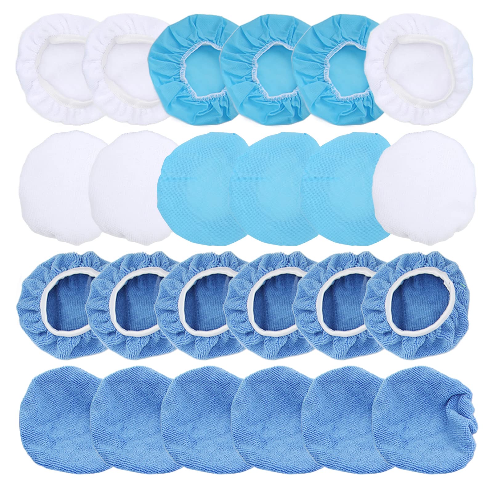 Polishing Bonnet Set, High Elasticity Buffing Pads Waxing Kit for Cars Motorcycles Boats Microfiber Nonwoven Cotton 6in 150mm 24 Pieces
