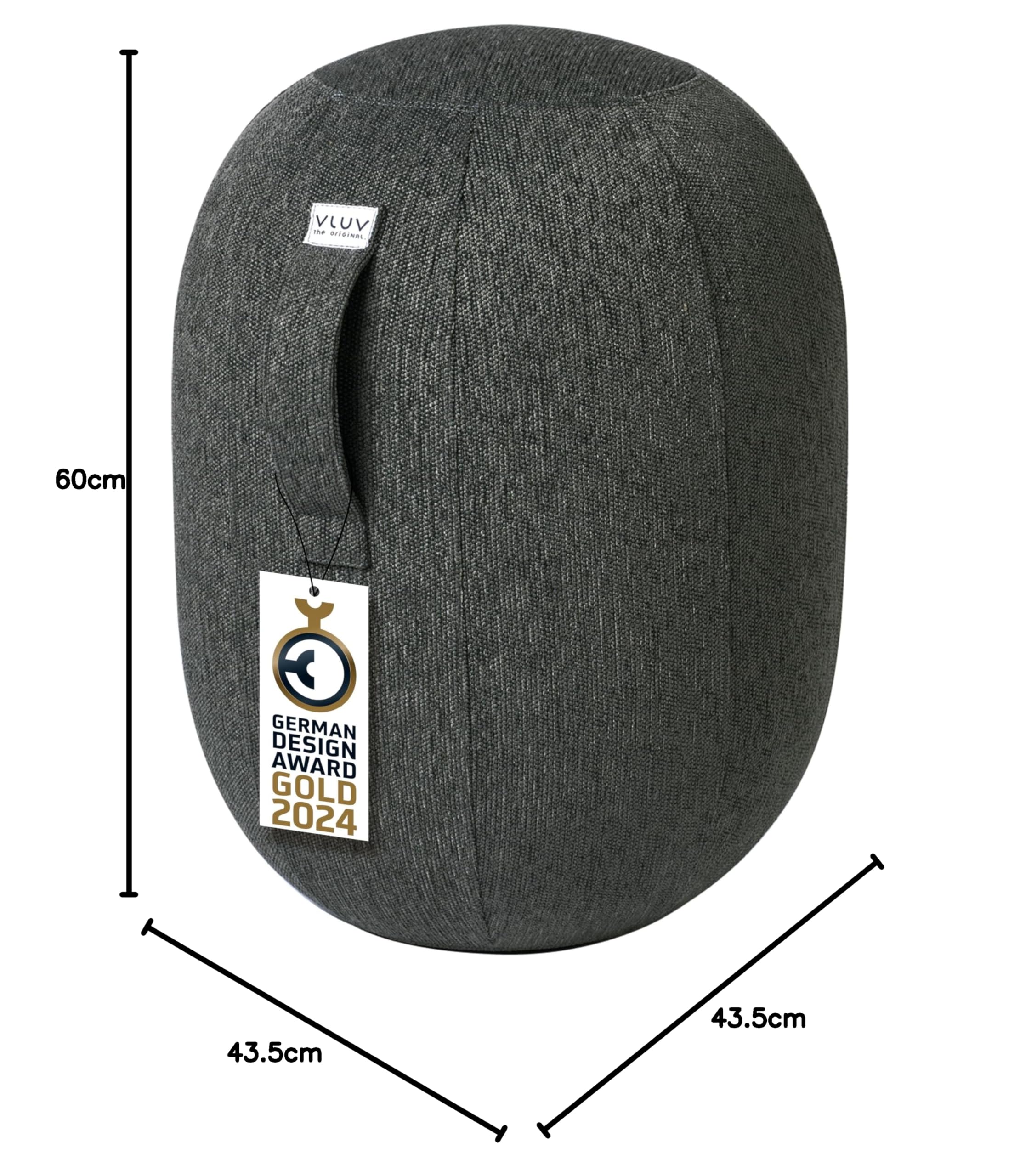 VLUV® Kapsul Stov Tabouret d'équilibre ergonomique avec poignée de transport et protection anti-basculement - Housse en tissu lavable - Anthracite - Taille M