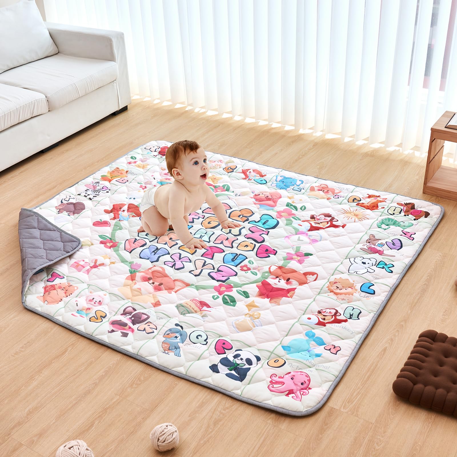 VEVOR Baby Play Mat, Extra Large 71"x79" Baby Crawling Mat, Non-Slip One-Piece Thickened Soft Baby Mat, Foldable Floor Mat, Activity Playmats for Babies Toddlers Infants, Machine Washable