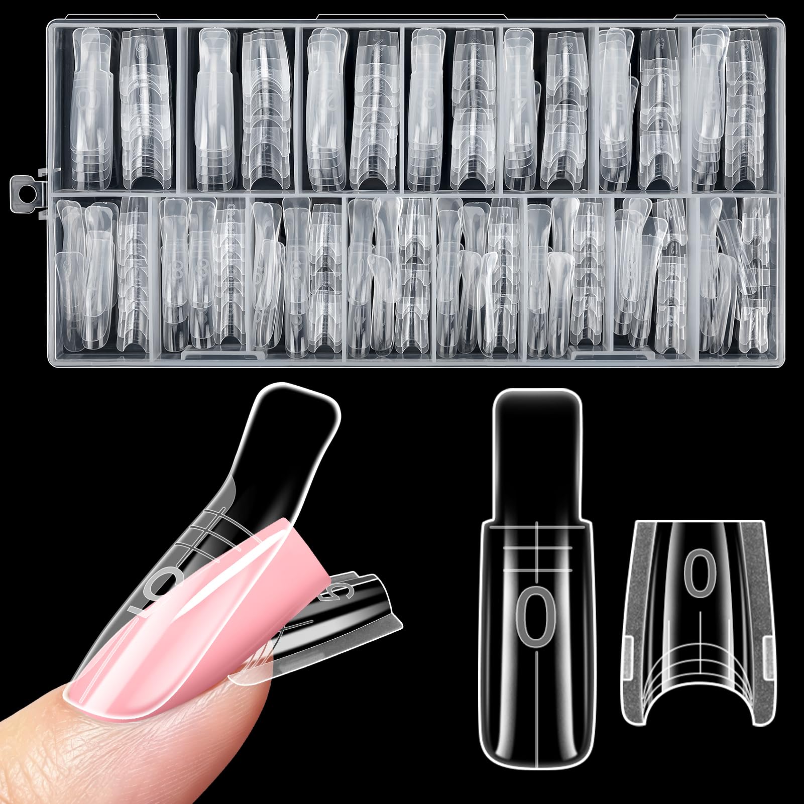 Kiiwah 240 Pezzi Sandwich Dual Form Nails Corto, Nail Form Riutilizzabile Top & Bottom Design Mold per Unghie Gel Extensions Ricostruzione, Principianti & Salone DIY Manicure (Quadrata)