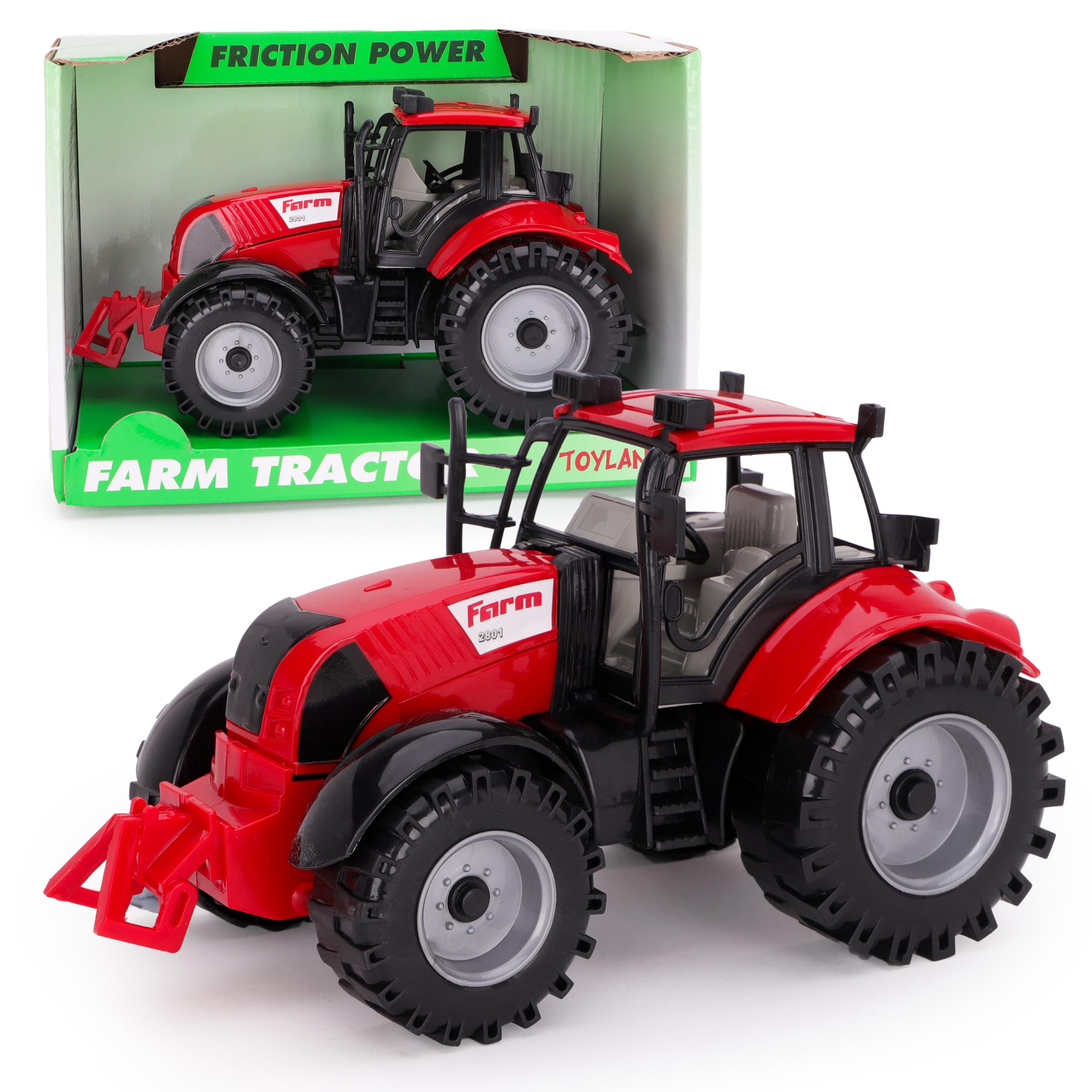ToylandⓇ Friction Powered Farm Tractor with Opening Bonnet - Available in Pink, Blue, Red & Green (RED)
