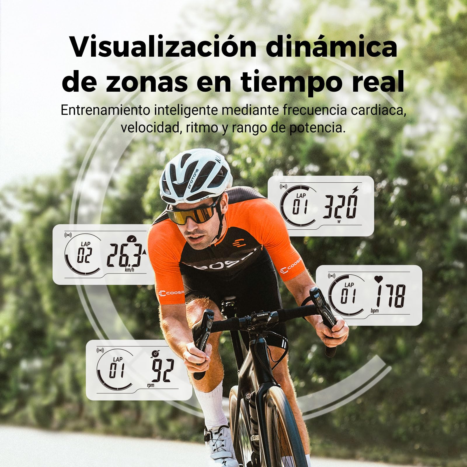 COOSPO CS300 Computadora Bicicleta, Ciclocomputador Bicicleta GPS 40 Horas Batería Duración con Pantalla LCD de 2,6’’ Pulgadas con Retroiluminación, IPX7, Admite BLE5.0/Ant+
