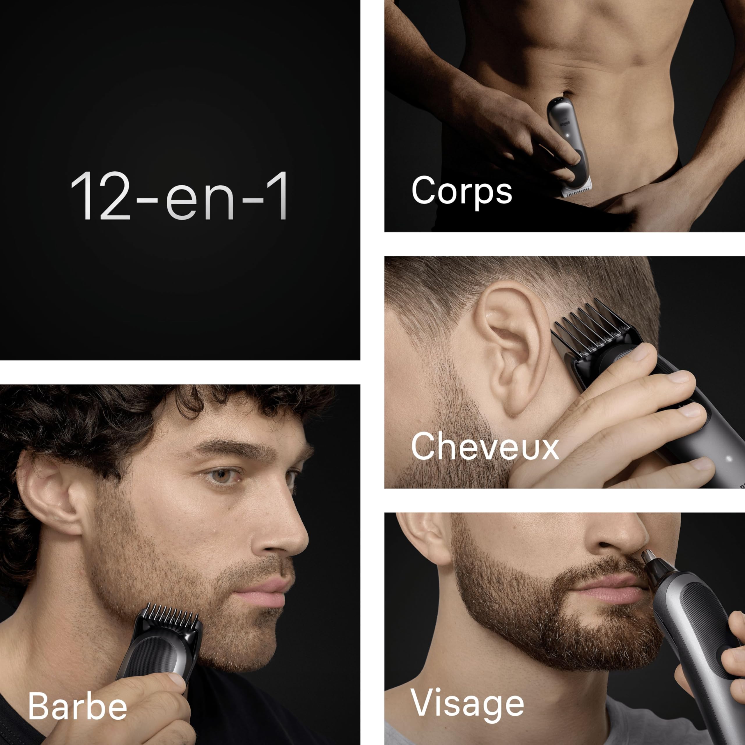 Braun Tondeuse Electrique Homme, Tout-en-Un Series 7 AIO7545 12-en-1, Grise | Etanche, Batterie Rechargeable, Lame ProBlade, sans Fil, Coffret avec 7 Sabots, 3 Accessoires, Emballage en Carton