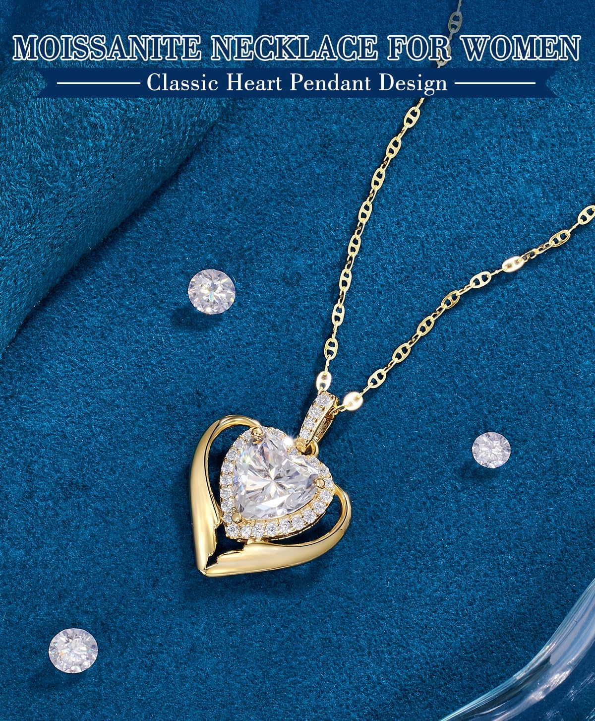 TUHE Moissanite Necklace 0.61-3.27 Carats Heart Necklace Engraved with I LOVE YOU, 14K Gold Necklaces for Women 925 Sterling Silver Non Tarnish Pendant Moissanite Diamond Angel Wings Necklace Gifts