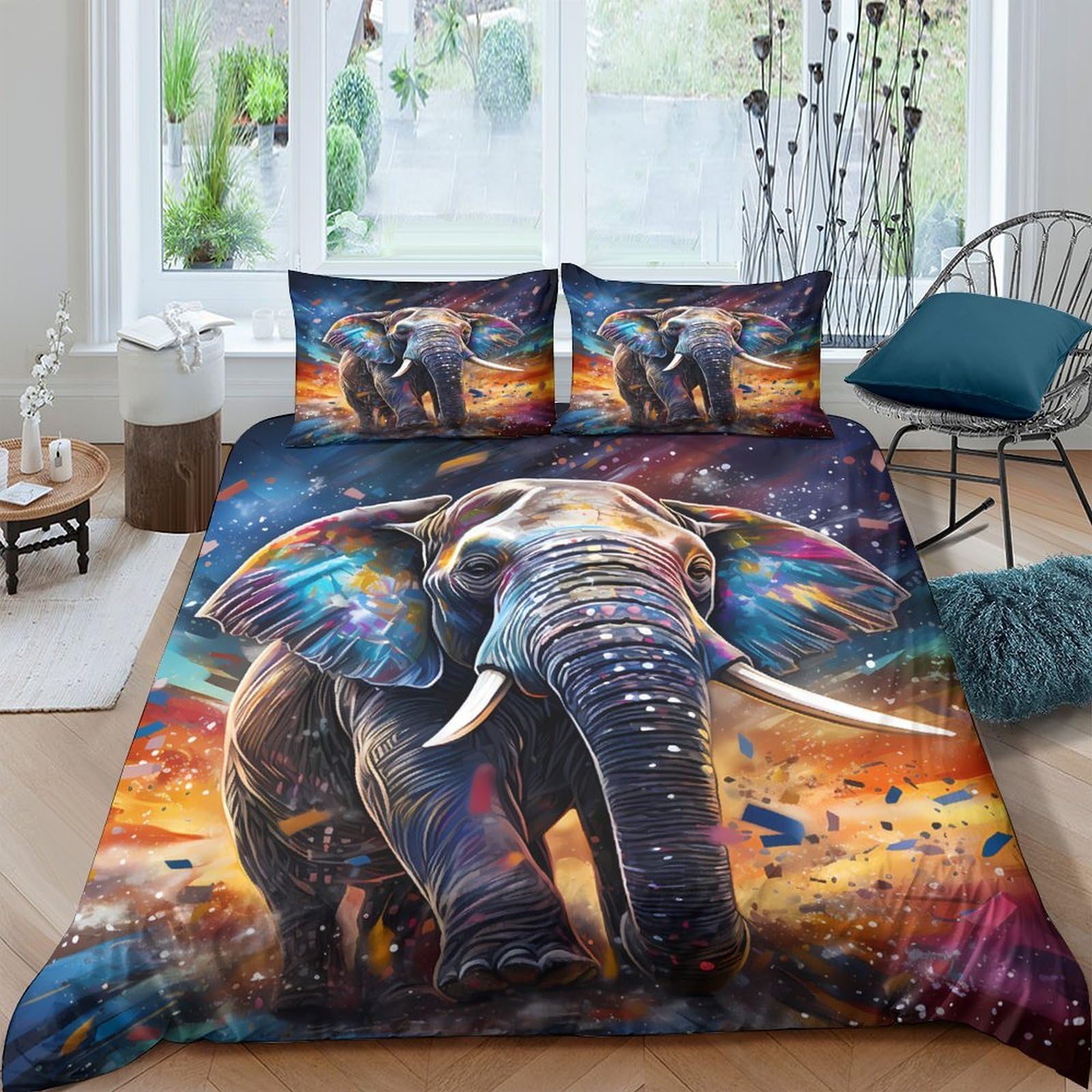 Ctjqhvkz Style-10 3D Printed Colorful Elephant Fitted Sheet Microfiber Soft Artistic Jungle Animal Bed Cover For Bedroom Decor Single（135X200cm）