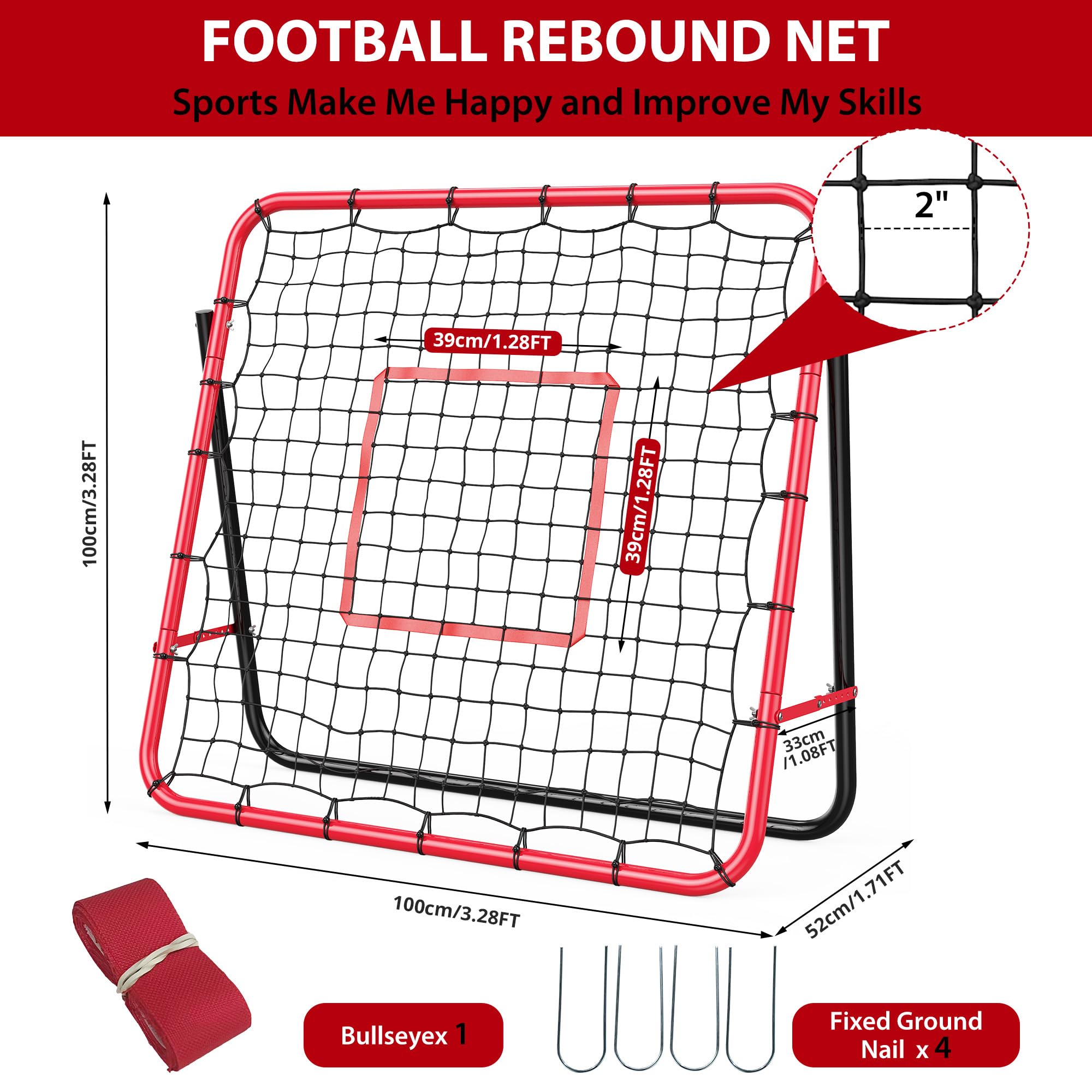 2-in-1 Fußballtor & Rebounder Netz, Verstellbarer Fußball Rückprallnetz, Robuster Stahlrahmen, Tragbarer Fußballtrainer Für Kinder & Erwachsene, Inkl. Sandbags & Erdspieße