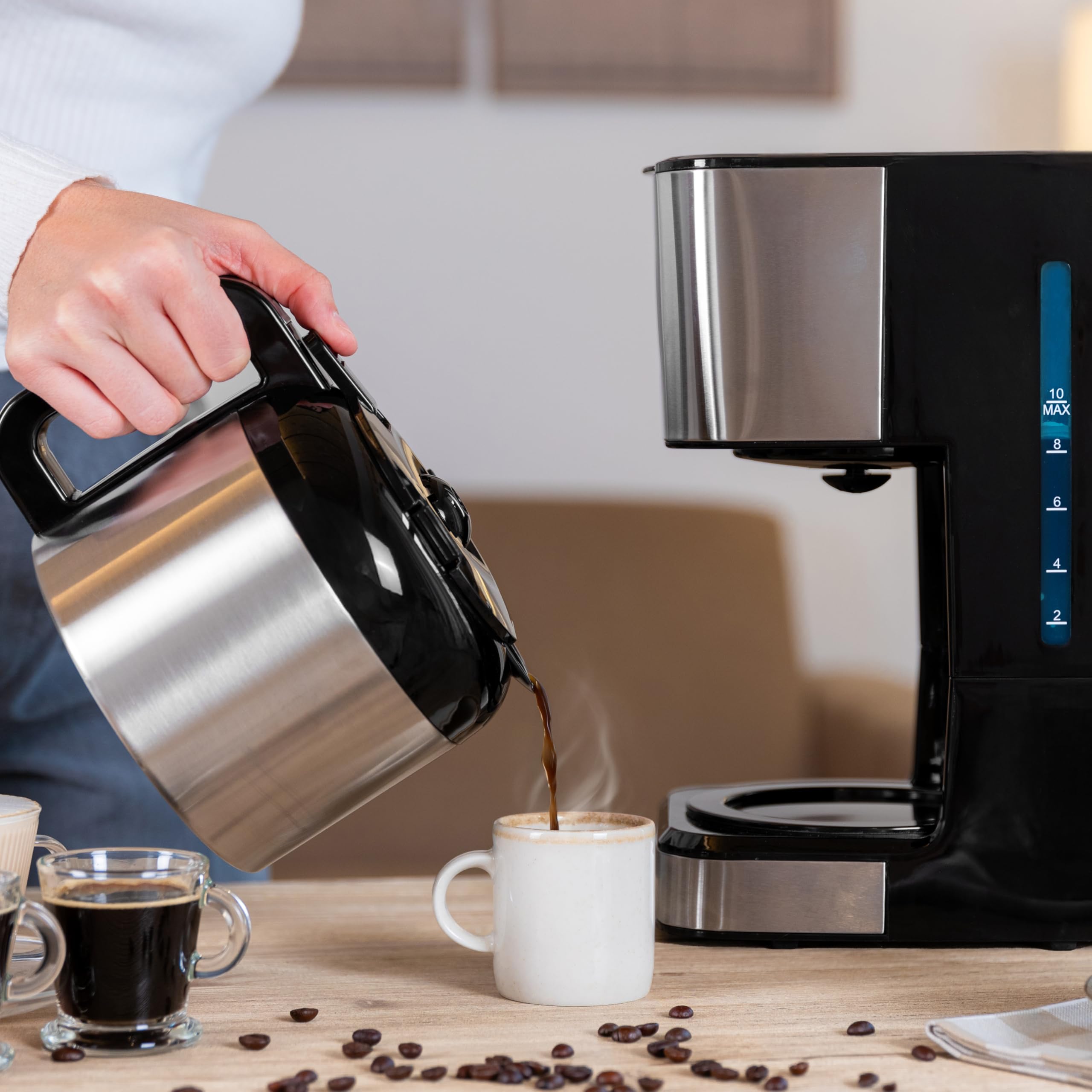 Cecotec Cafetera de Goteo Coffee 66 Drop & Thermo, Potencia 950 W, 1,2 L, 10 Tazas, Tecnología ExtremeAroma, Función Antigoteo, Nivel de agua, Filtro malla reutilizable, Protección sobrecalentamiento