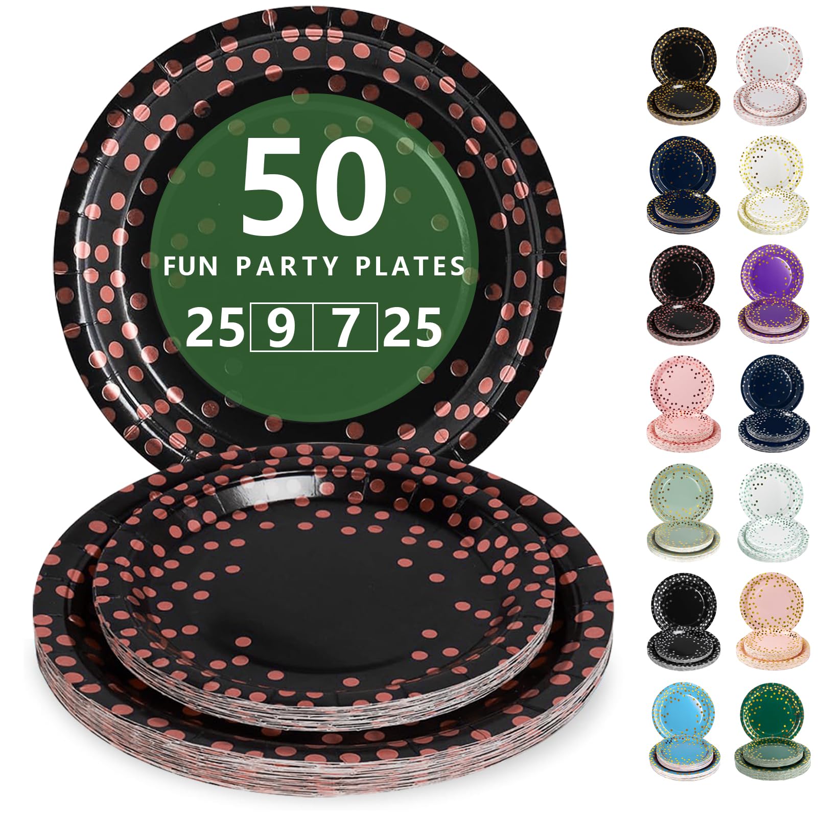 Nkaiso Disposable Paper Plates 50 Pack, Black and Rosegold Party Plates Dinner Set - 25x9inch & 25x7inch Plate Elegant Disposable Tableware for Birthday, Wedding, Christmas Party Supplies — image 1