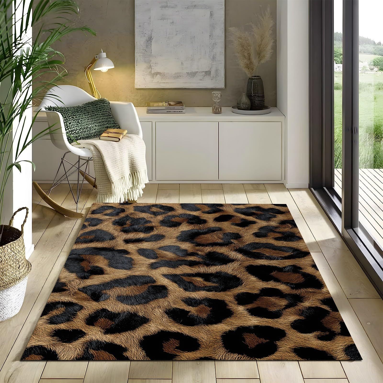 Générique Tapis à Motif Léopard Imprimé Animal, Tapis Marron Moderne Antidérapant à Poils Courts, 80x150 cm, Lavable pour Salon et Chambre