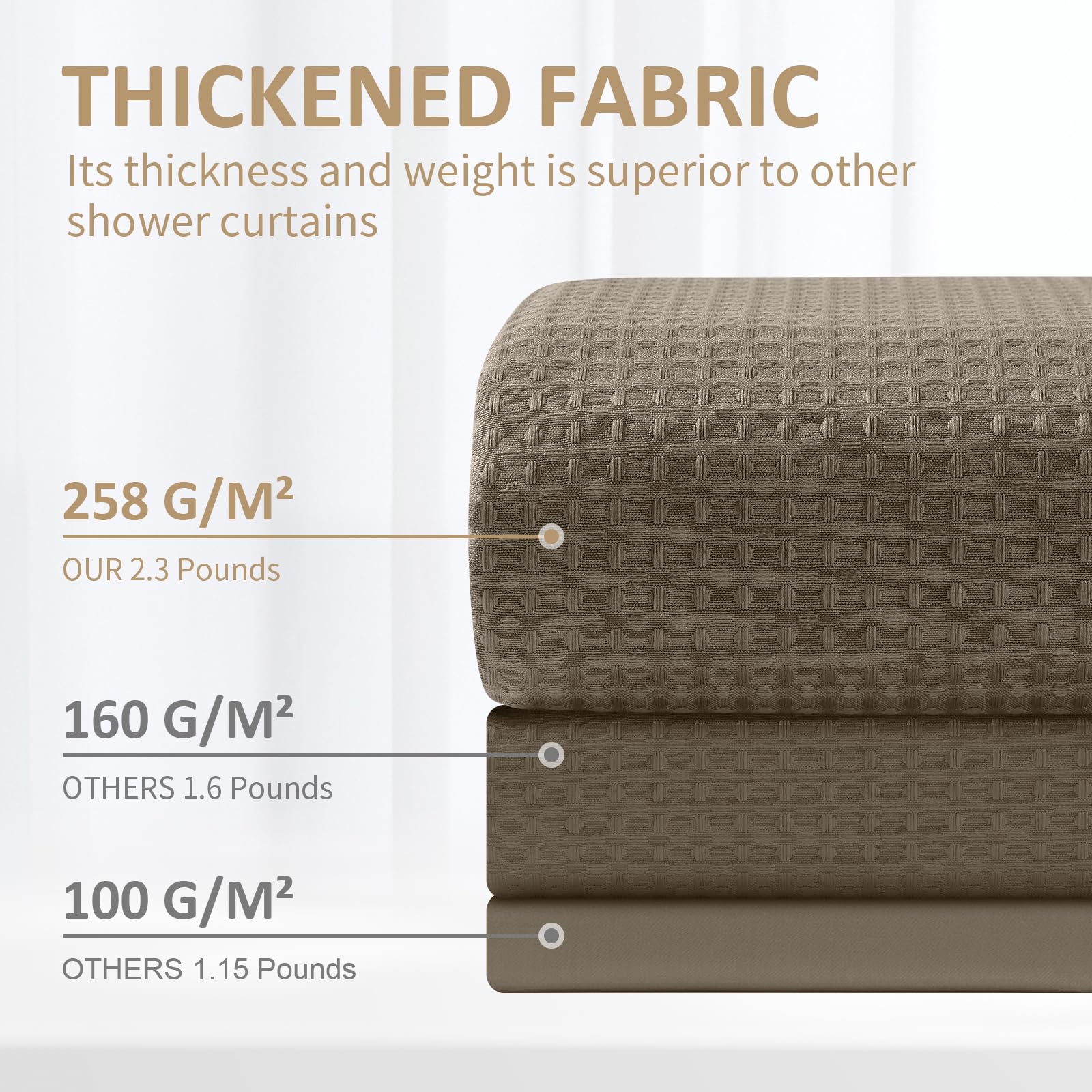 FY&XZH Heavy-Duty Waffle Weave Shower Curtain with Stainless Steel Hooks, Thick Fabric for Bathroom Hotel - Image 4