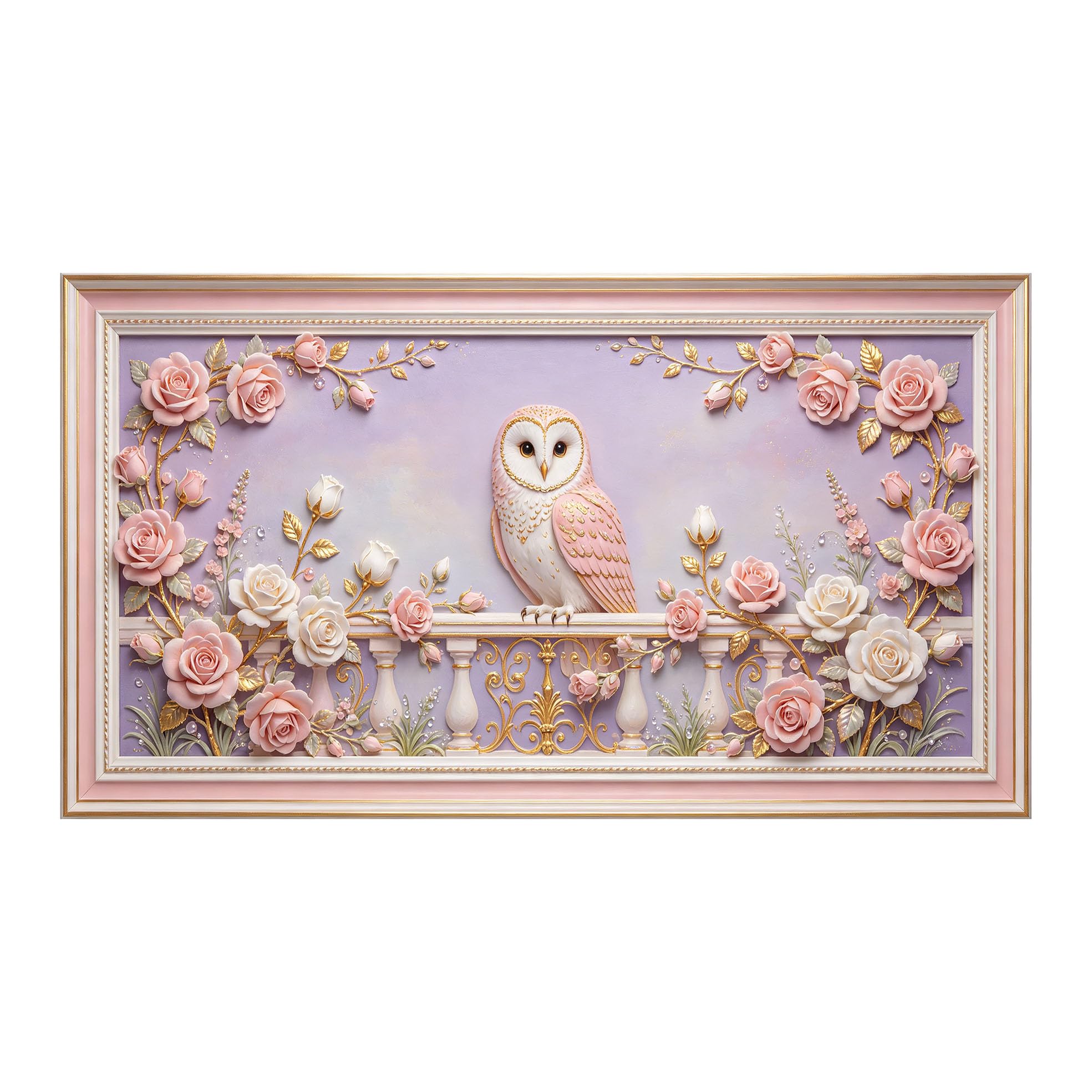 Yzpallescene 3D 3D Framed Wall Art 50cm×90cm Romantic Owl Floral Baroque Style Large Size SelfAdhesive Removable Wall Decor Prints Artwork for Living Room Bedroom Office