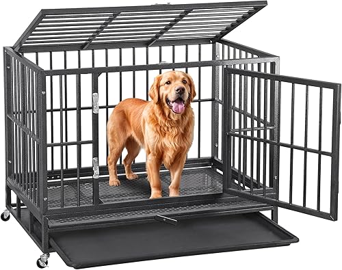 Jaula de perro indestructible resistente de 38 pulgadas, a prueba de escape, jaula de acero a prueba de mordidas para perros de alta ansiedad con