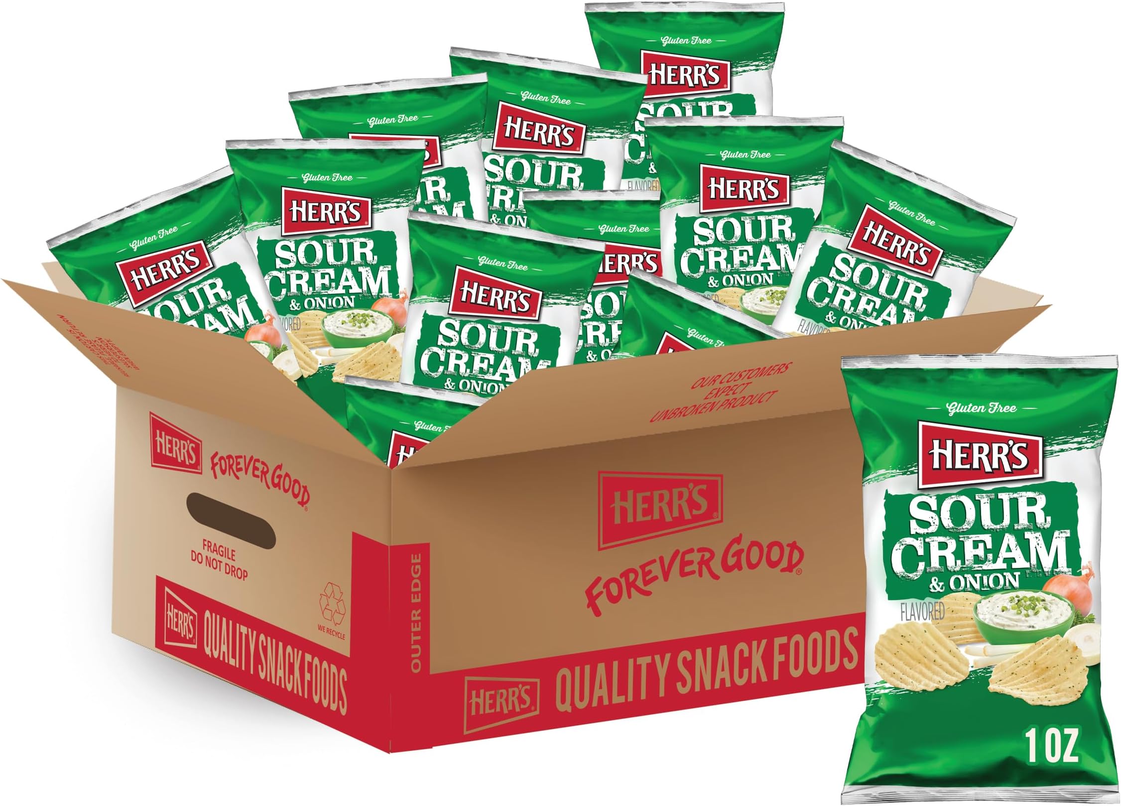 Sour Cream and Onion Potato Chips, 1 Ounce (Pack of 42 Bags) – Creamy and Tangy Potato Chips with a Savory Kick – Ideal for Lunches and Snack Breaks