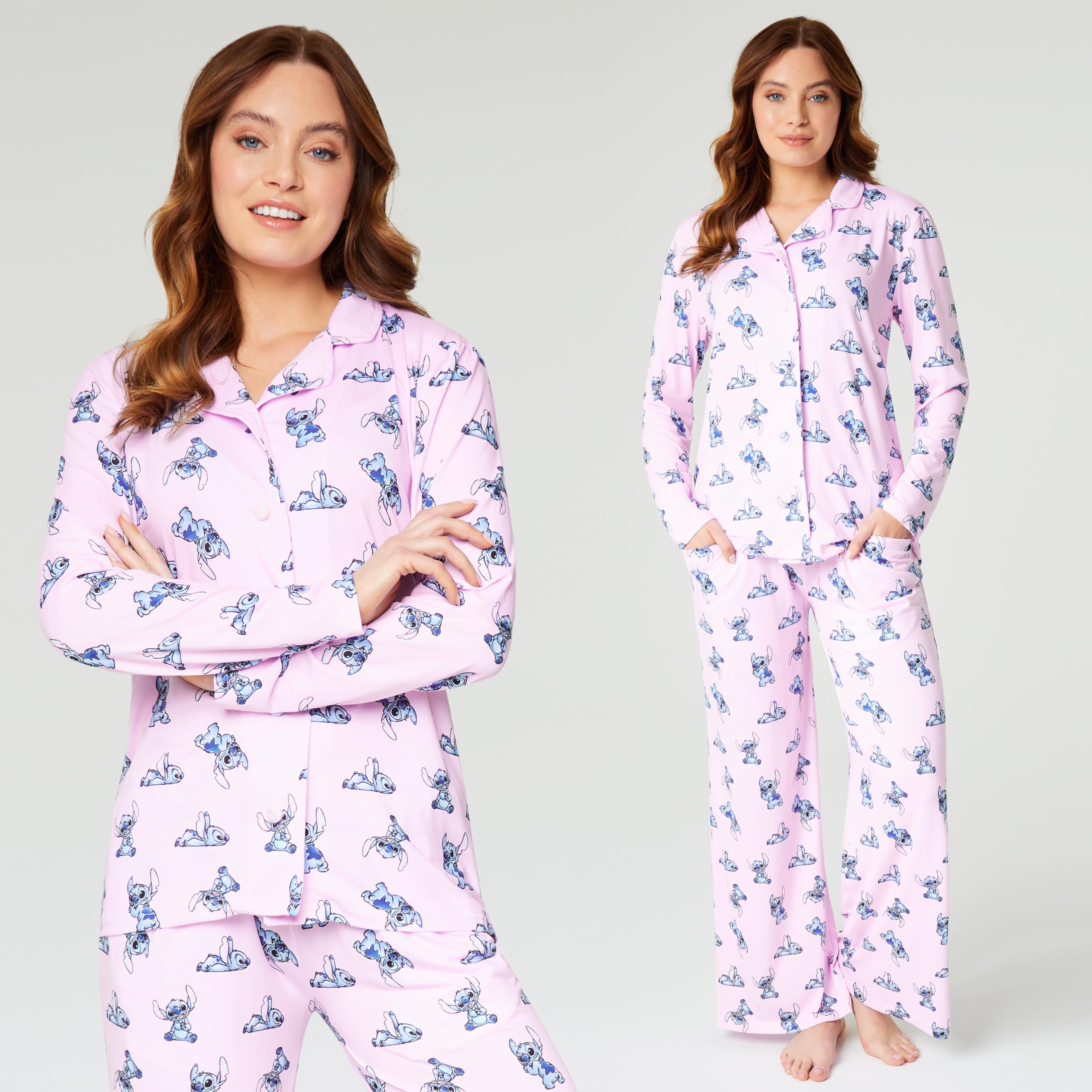Disney Pigiama Donna Lungo - Pigiama Stitch a Maniche Lunghe S-XL - Pigiami Donna Ragazza Invernale Gadget Stitch Regalo