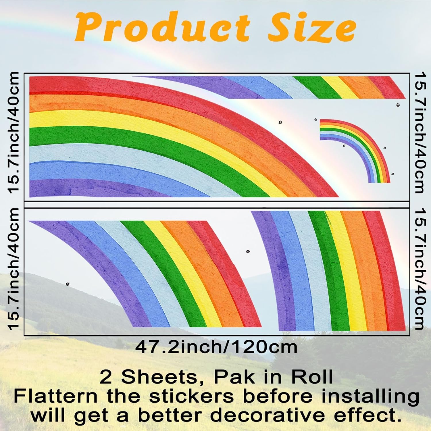 Rainbow Wall Decals - Large Watercolor Rainbow Wall Decor Stickers for Kids' Room, Peel and Stick Half Art Murals for Girls' Room/Bedroom