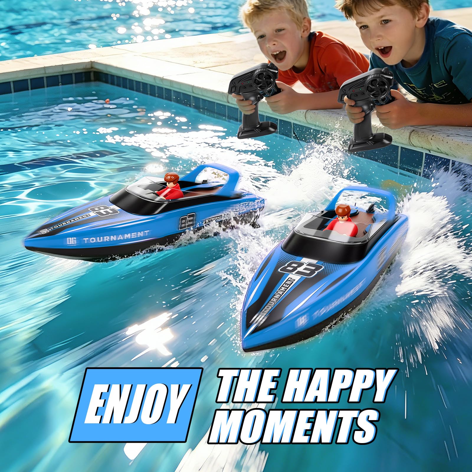 YOOHBERRYS Barca Telecomandata con Luce LED, 2,4 GHz Barca RC per Bambini Adulti, Motoscafo Elettrico 15+ KMH per Piscine e Laghi (Blu)