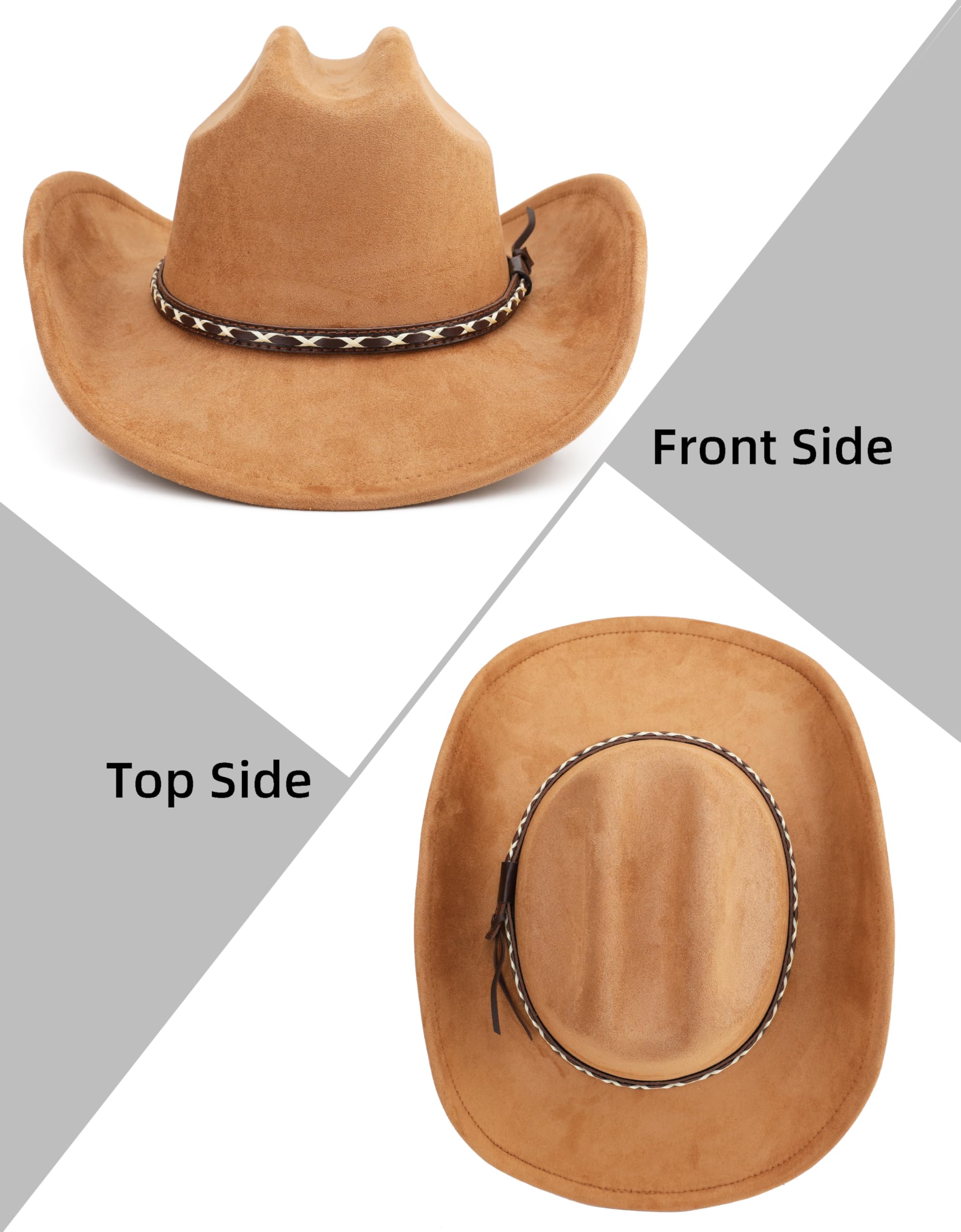 BESOOGII Sombrero de vaquero occidental para mujeres y hombres, unisex, de ala ancha, de fieltro para vaqueros y vaqueras